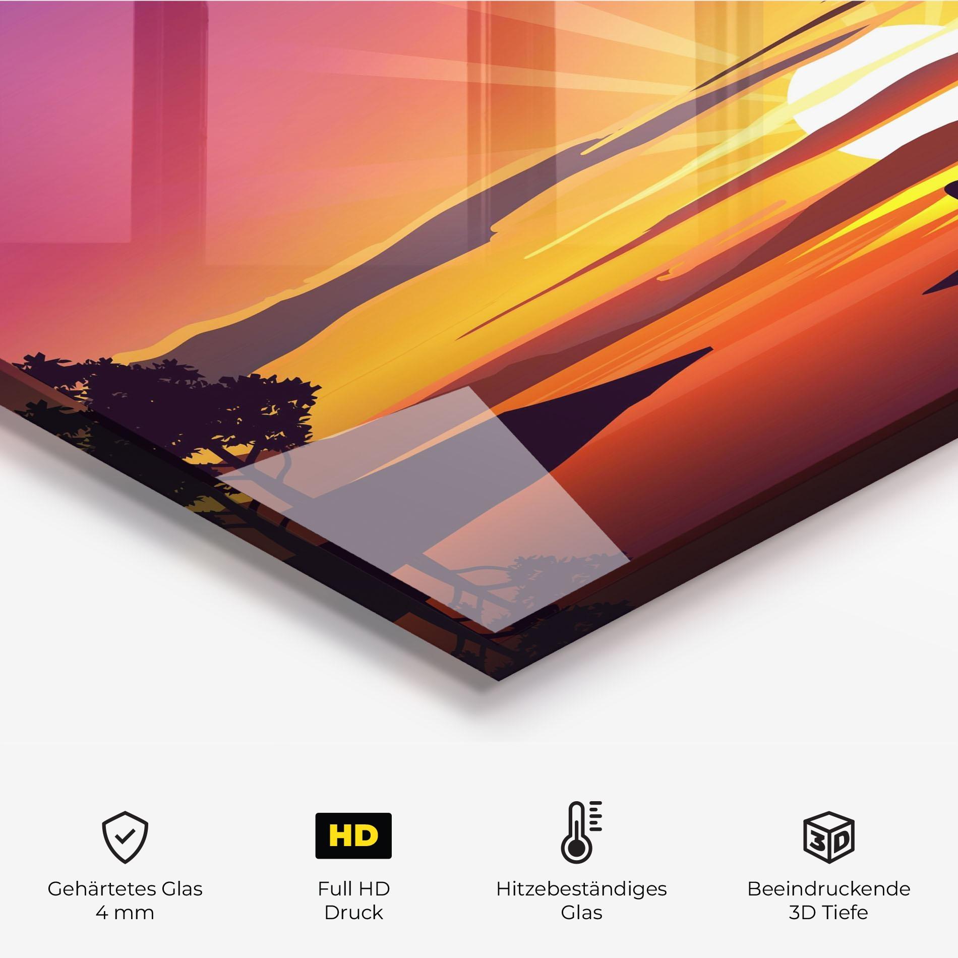 Küchenrückwand Glas Lake Camp Sunrise mockup 2