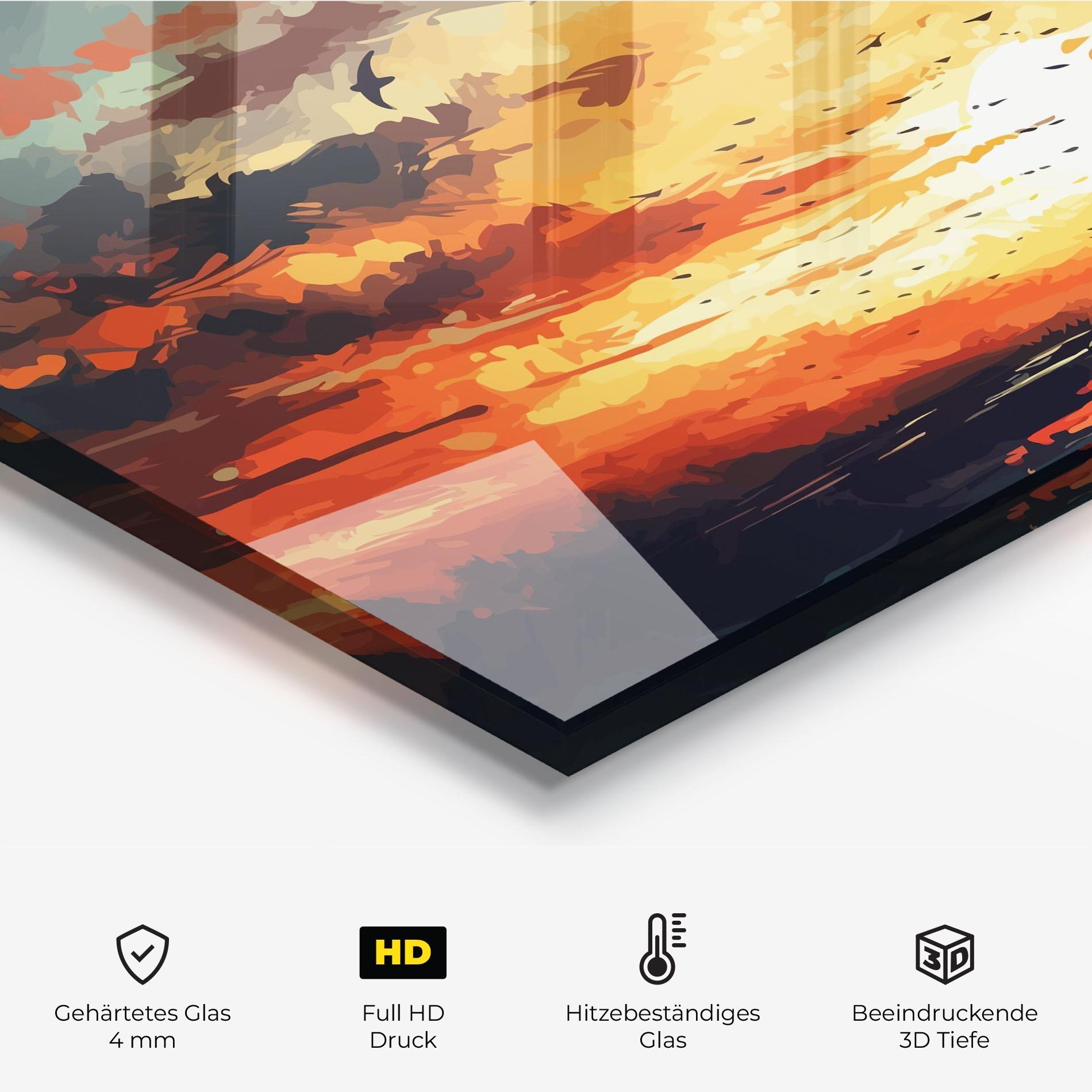 Küchenrückwand Glas Orange Green Sunset mockup 2