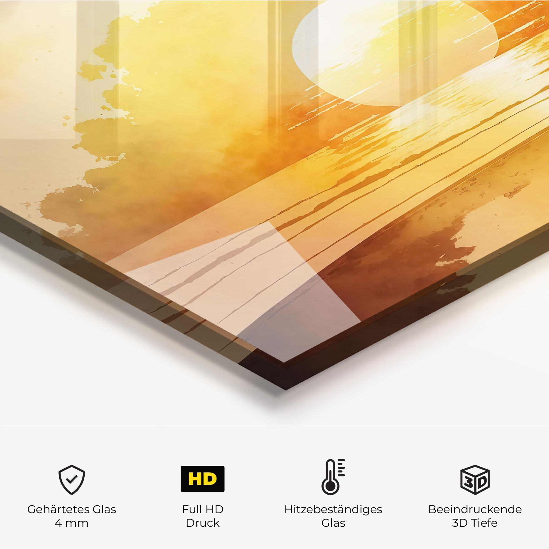 Küchenrückwand Glas Palm Trees Sunset mockup 2