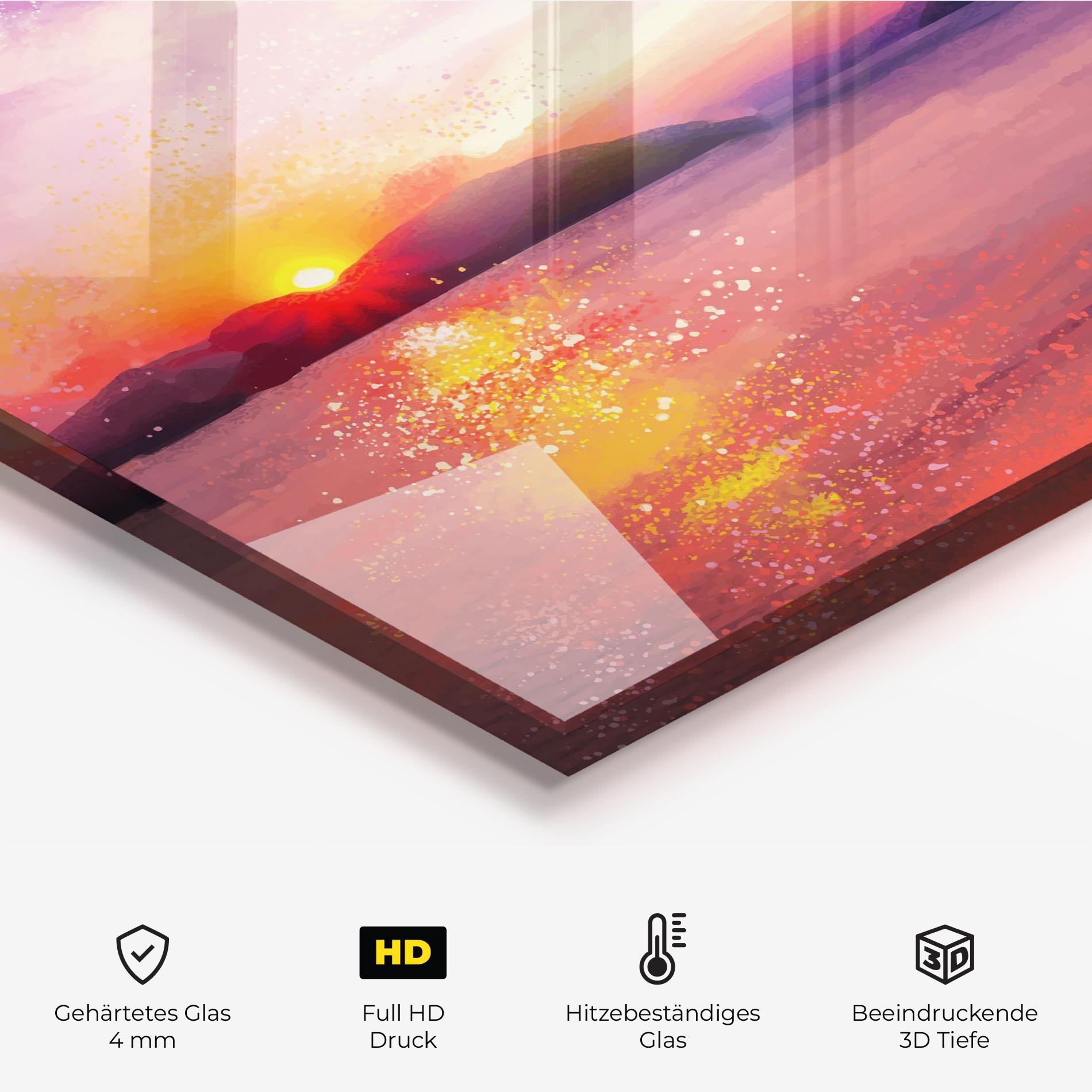 Küchenrückwand Glas Purple Sunrise Art mockup 2