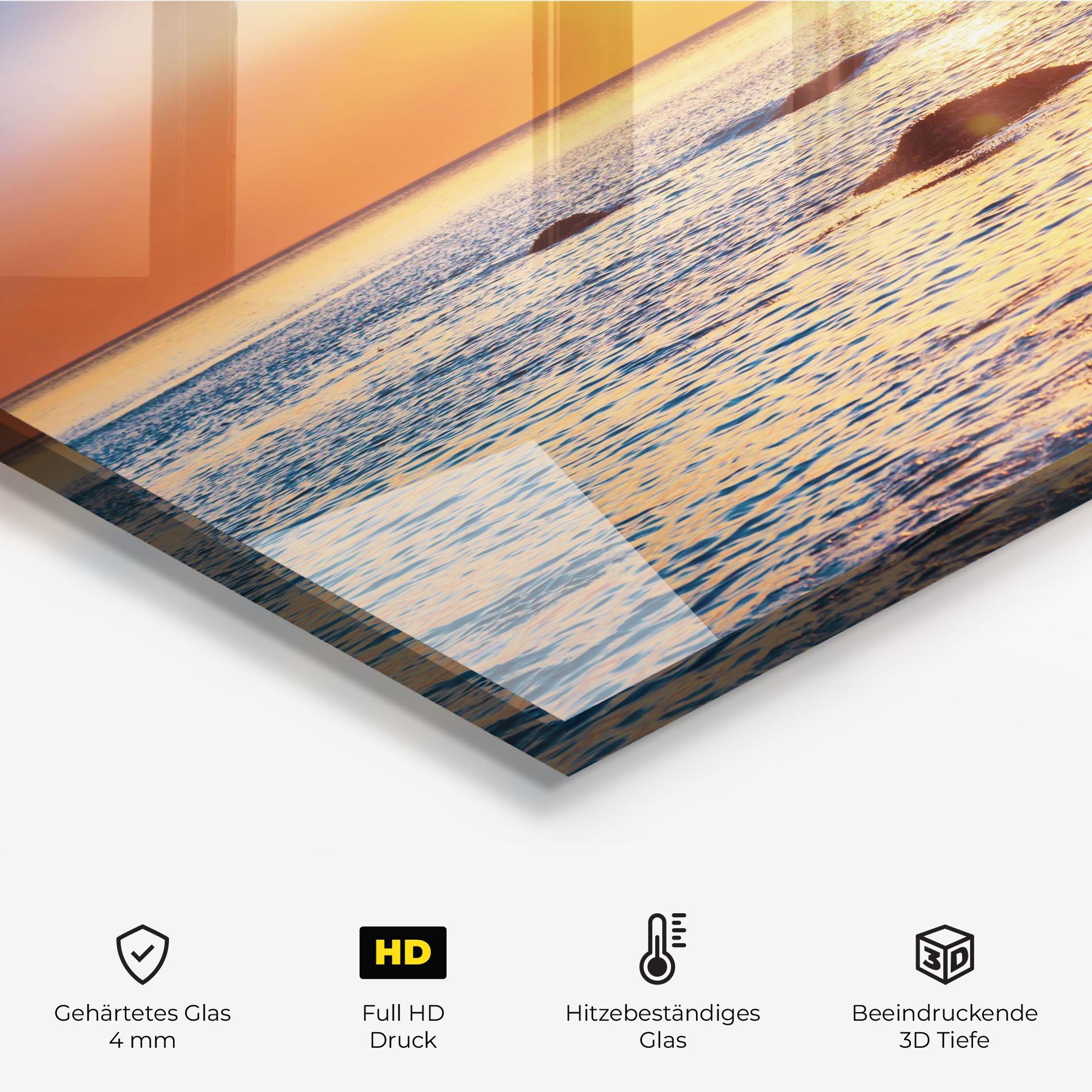 Küchenrückwand Glas Sunset Beach Rocks mockup 2