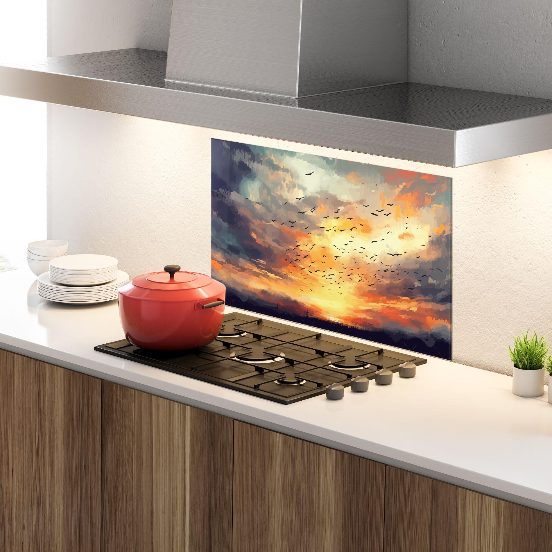 Küchenrückwand Glas Majestic Sunset mockup 4