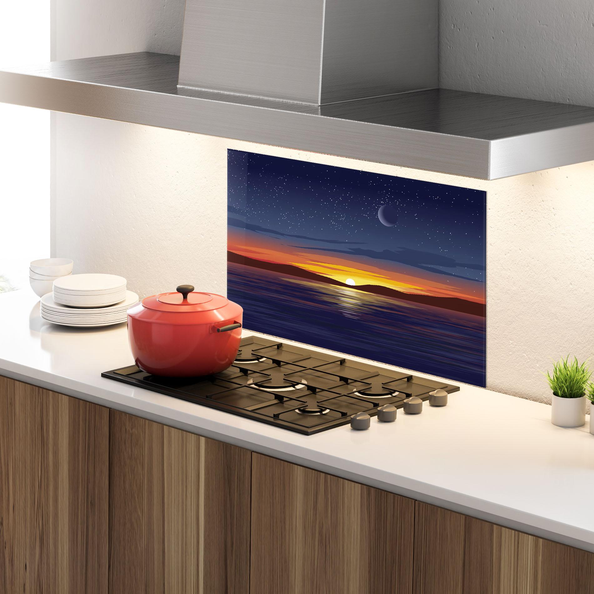 Küchenrückwand Glas Ocean Moon Sunset mockup 4