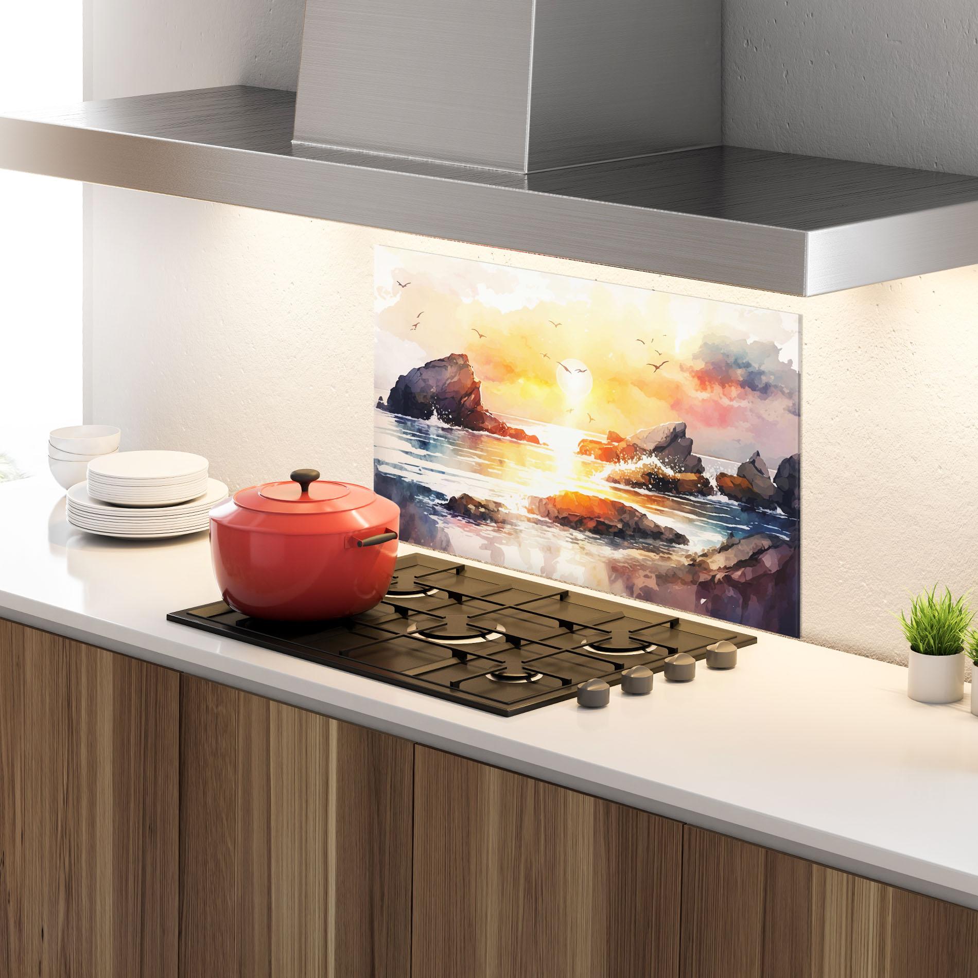 Küchenrückwand Glas Pretty Pastel Sunset mockup 4