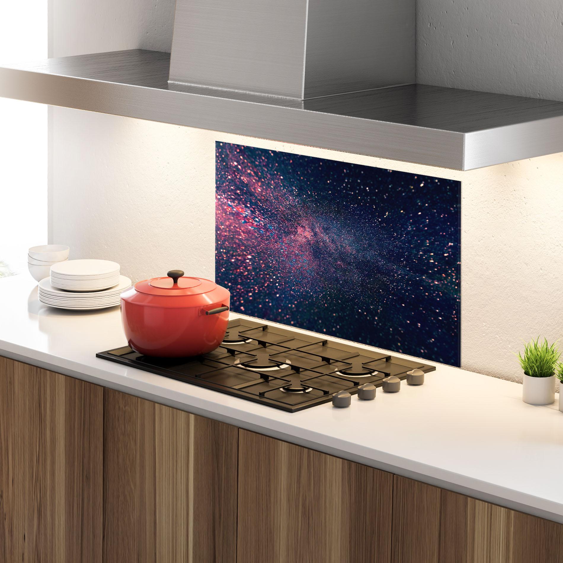 Küchenrückwand Glas Purple Spark mockup 4