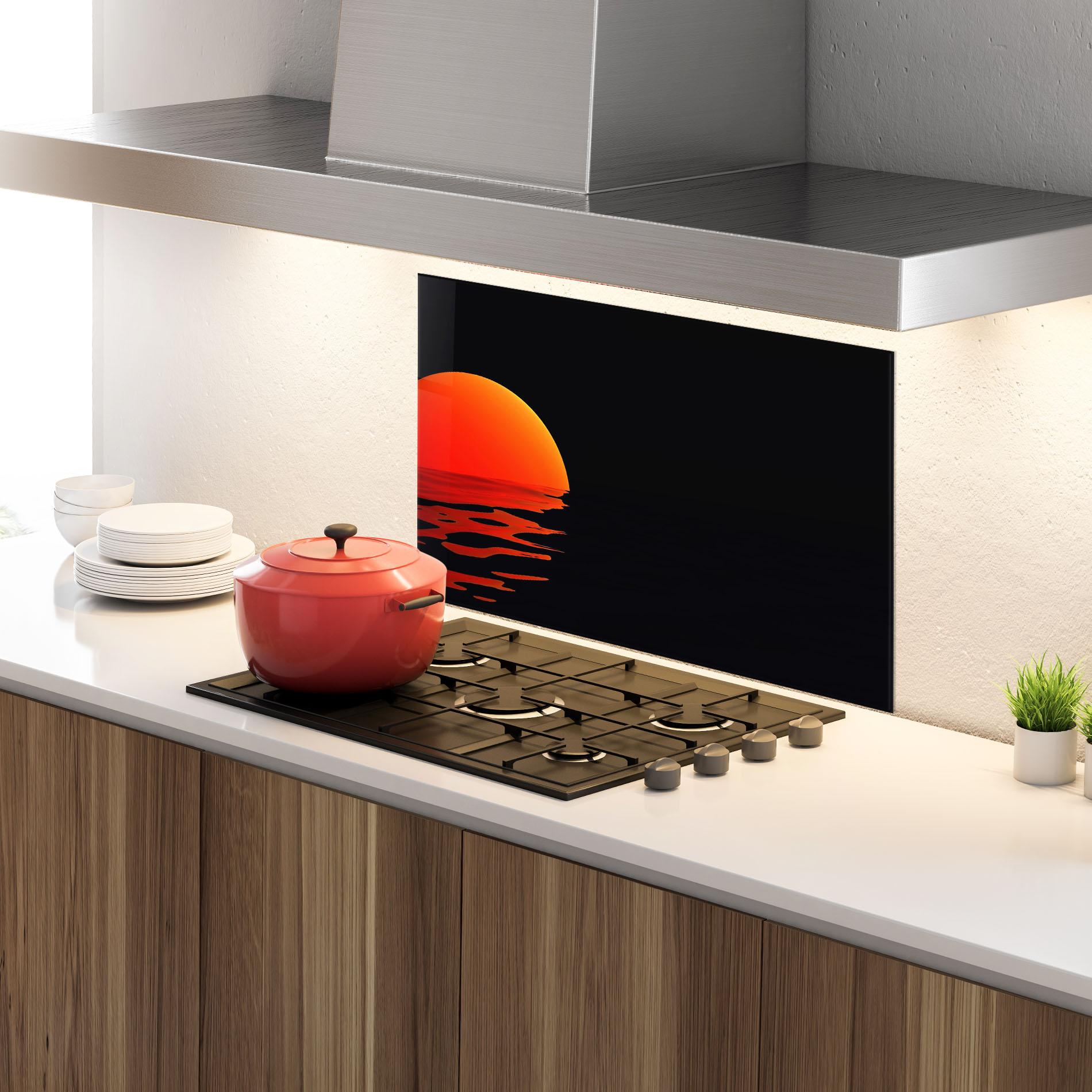 Küchenrückwand Glas Red Evening Sunset mockup 4