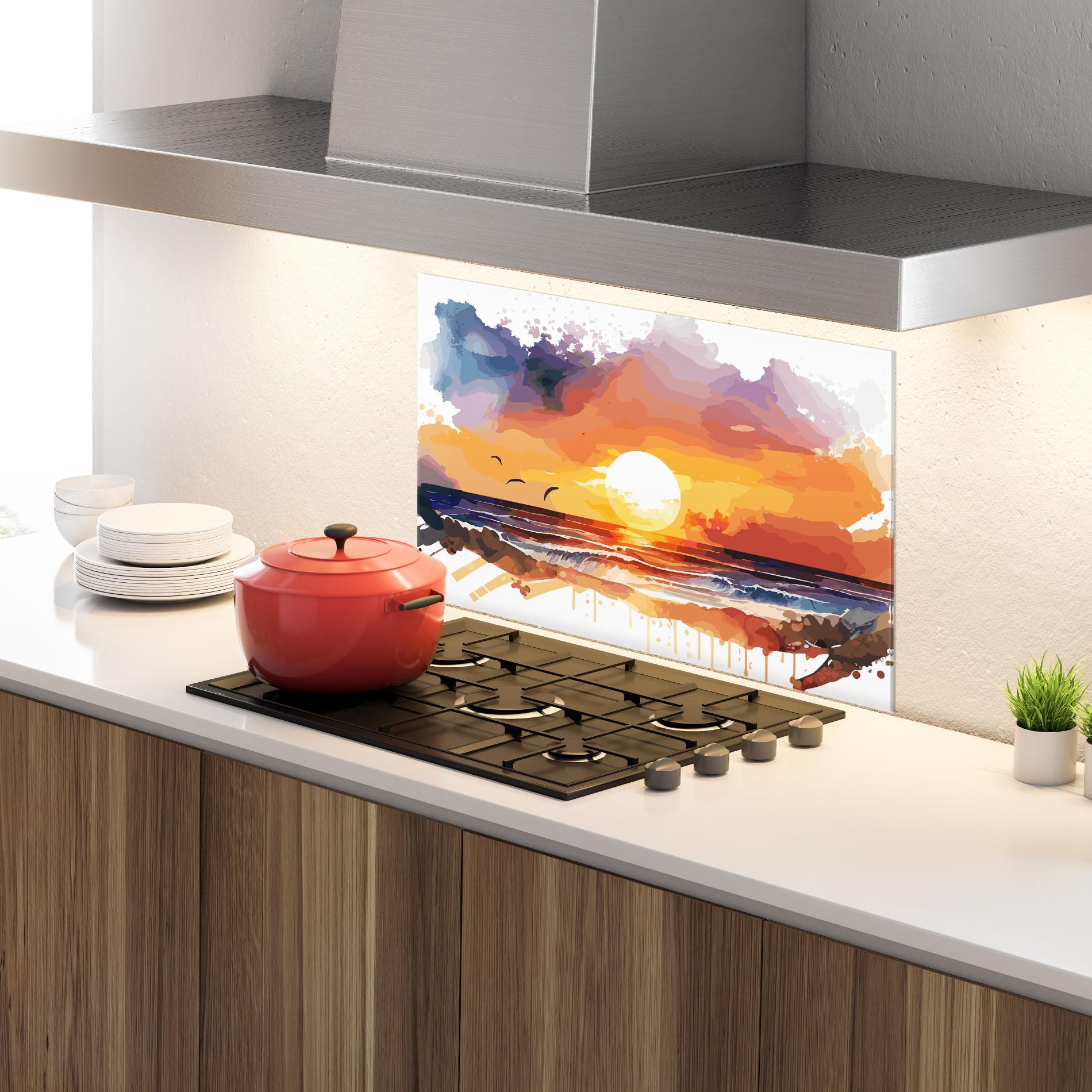 Küchenrückwand Glas Sunset Art mockup 4