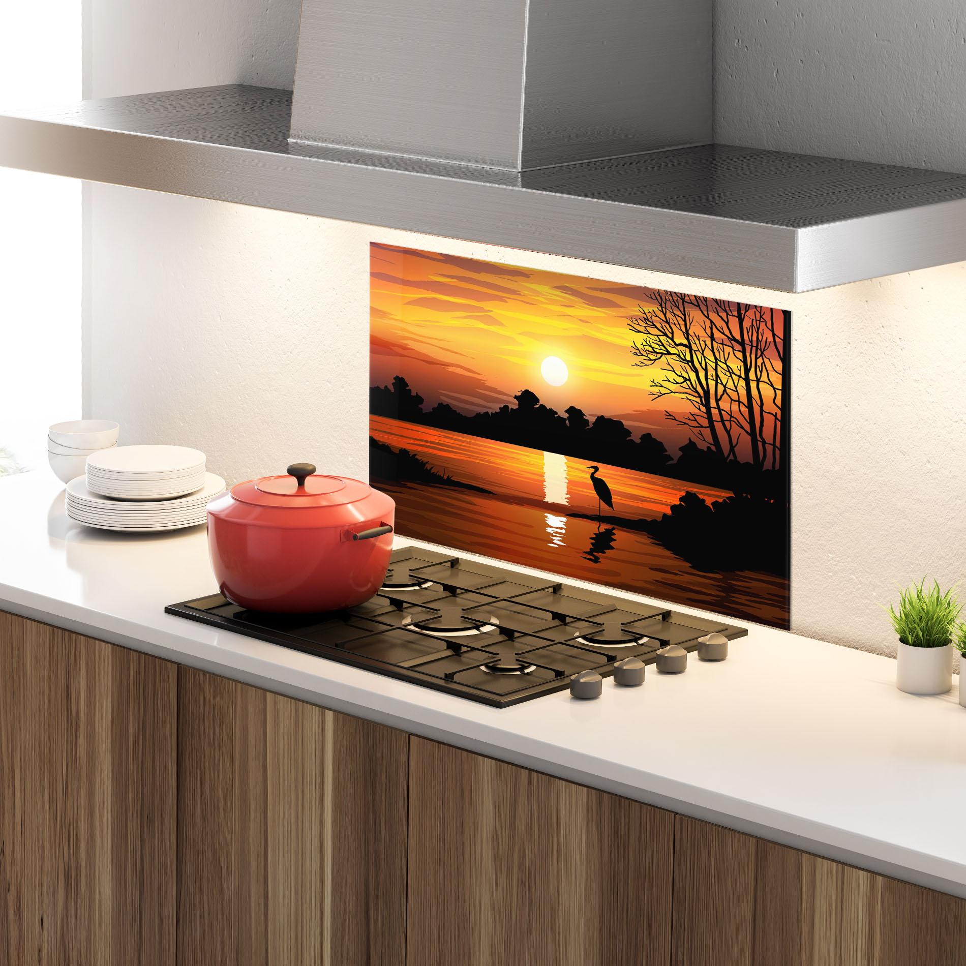 Küchenrückwand Glas Sunset Land mockup 4