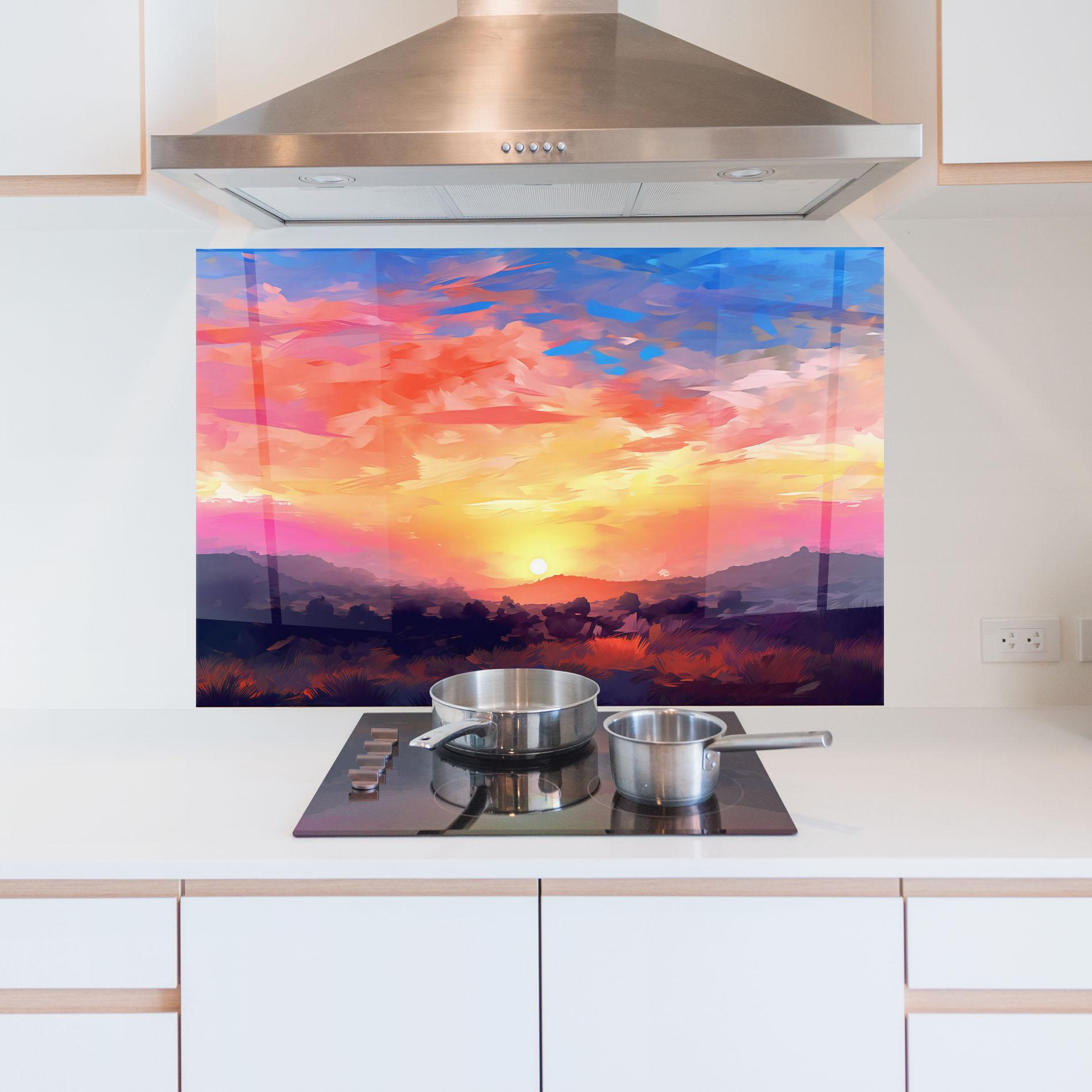 Küchenrückwand Glas Colorful Sunset Mountains mockup 5