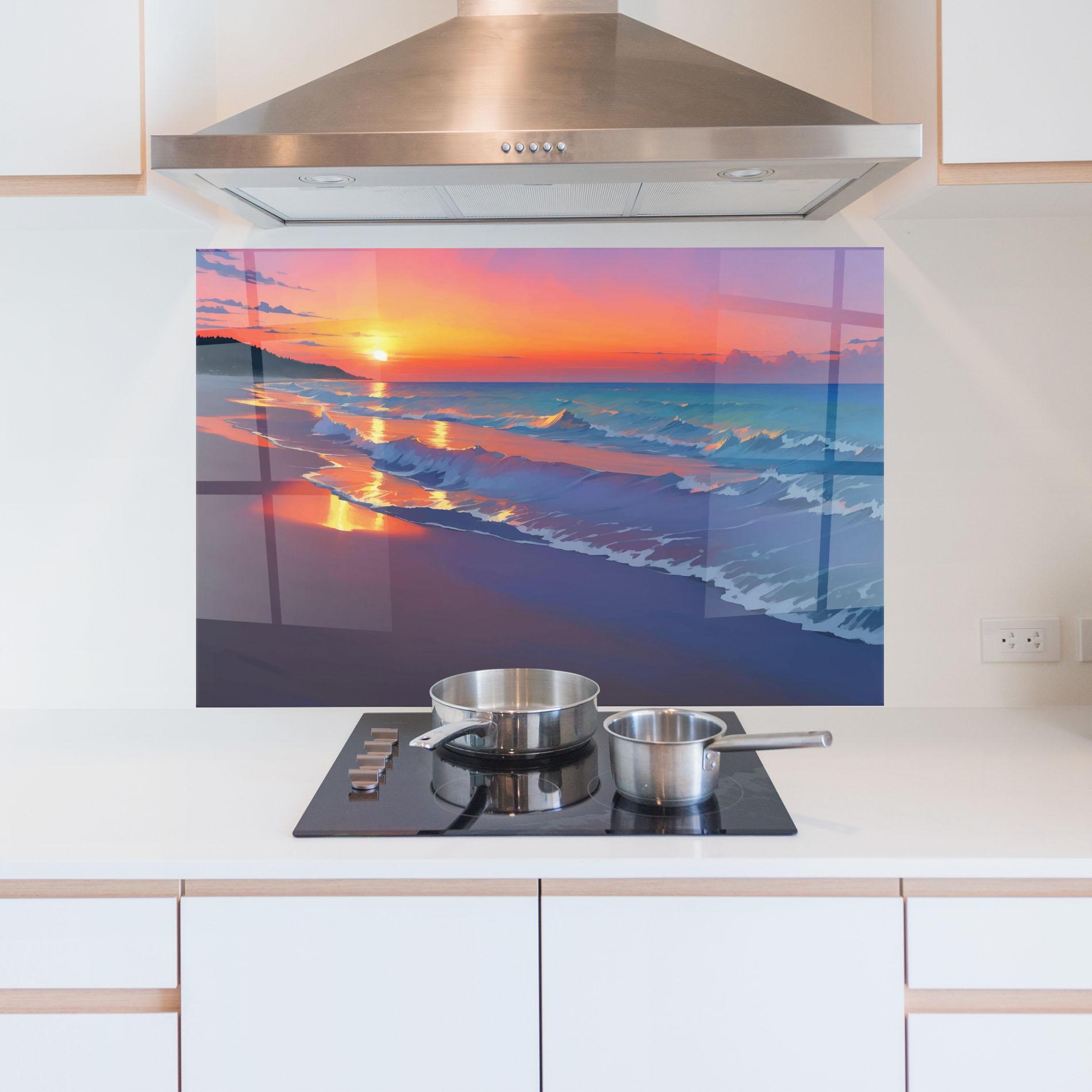 Küchenrückwand Glas Dreamy Beach Sunset mockup 5