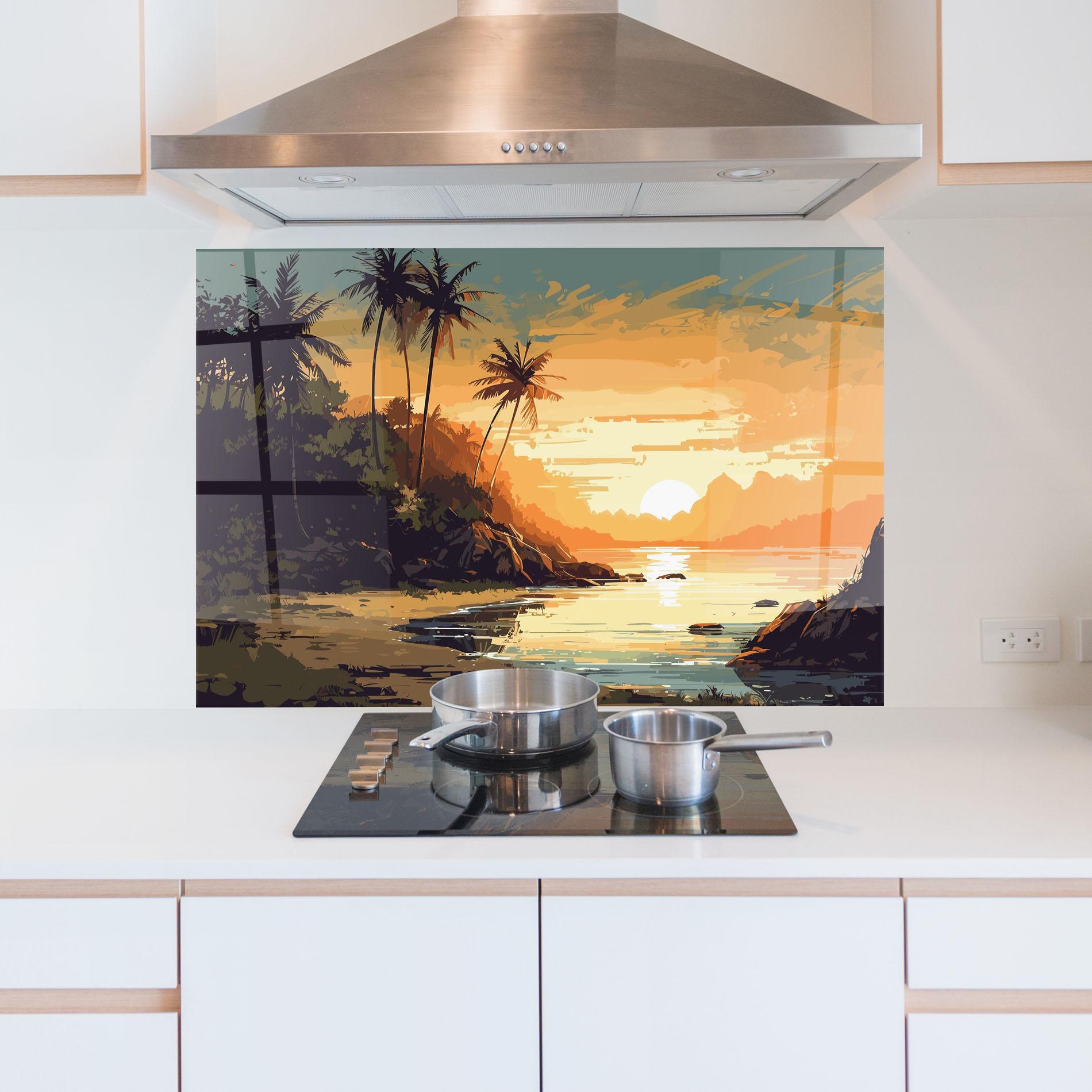 Küchenrückwand Glas Green Yellow Sunset mockup 5