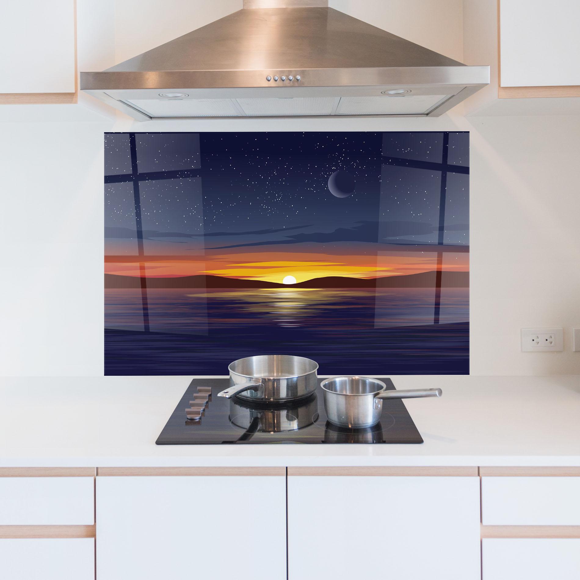 Küchenrückwand Glas Ocean Moon Sunset mockup 5