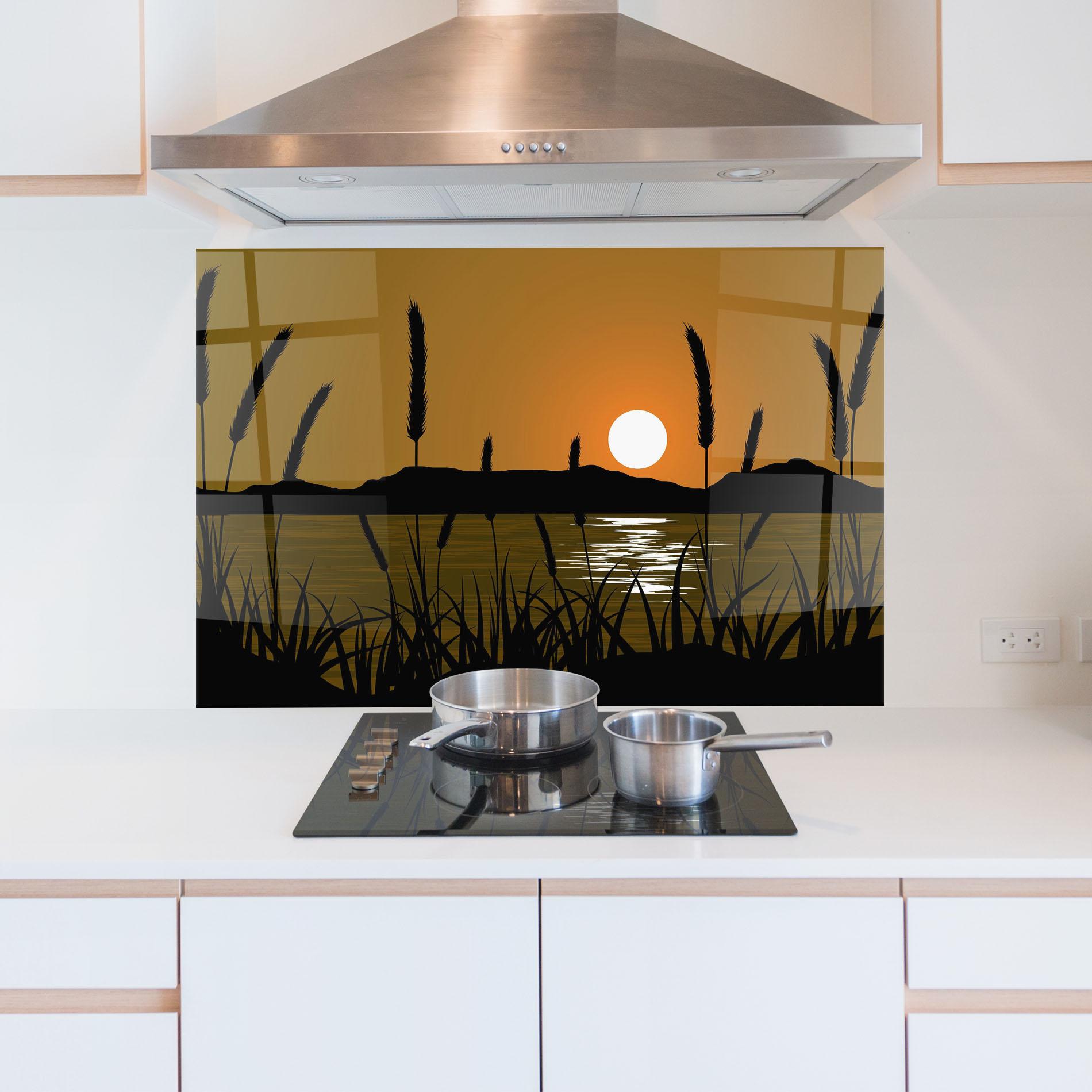 Küchenrückwand Glas Orange Brown Sunset mockup 5
