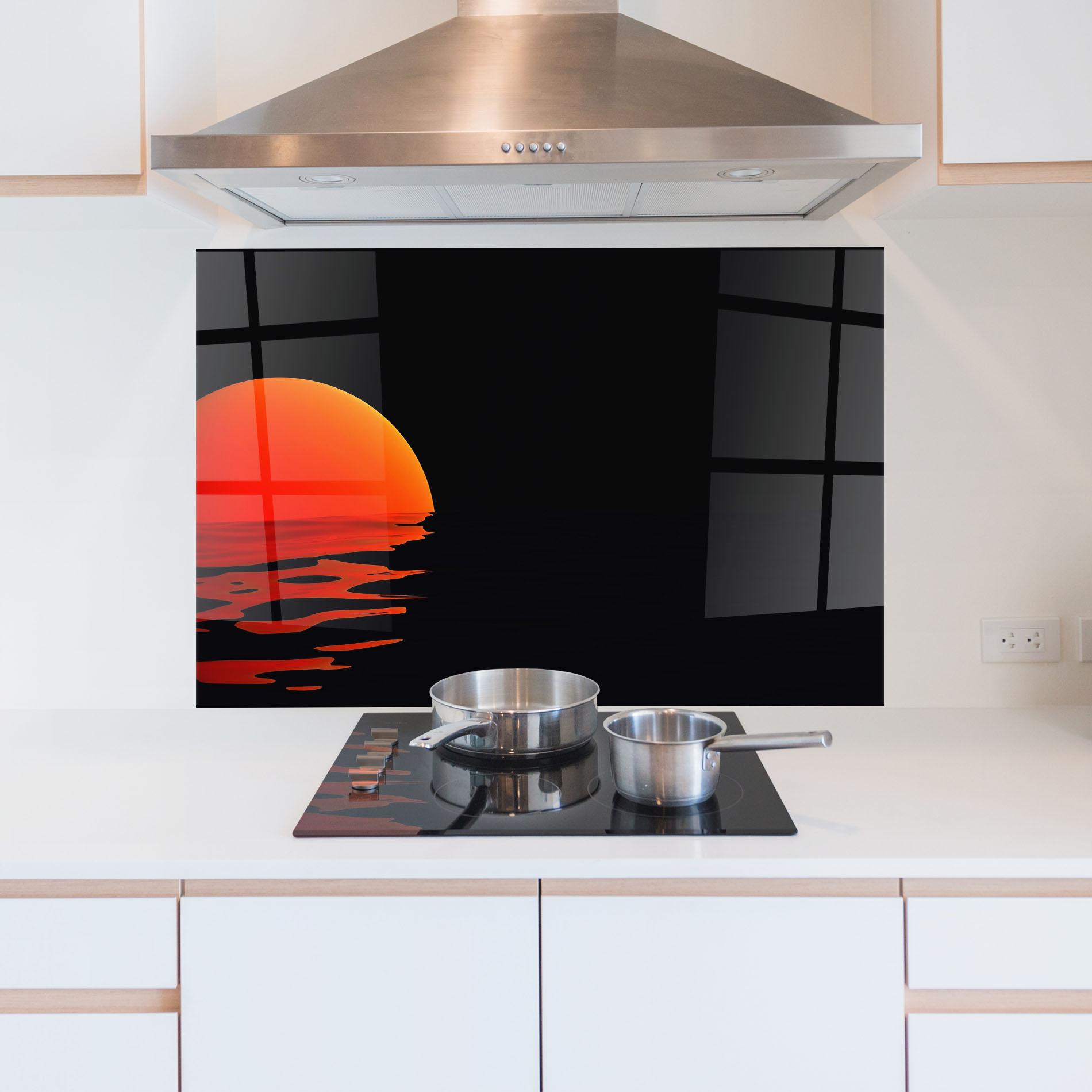 Küchenrückwand Glas Red Evening Sunset mockup 5