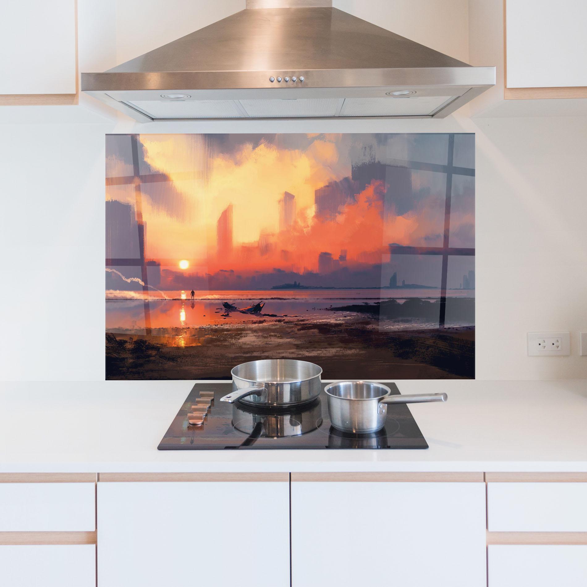 Küchenrückwand Glas Skyscrapers Sunset mockup 5