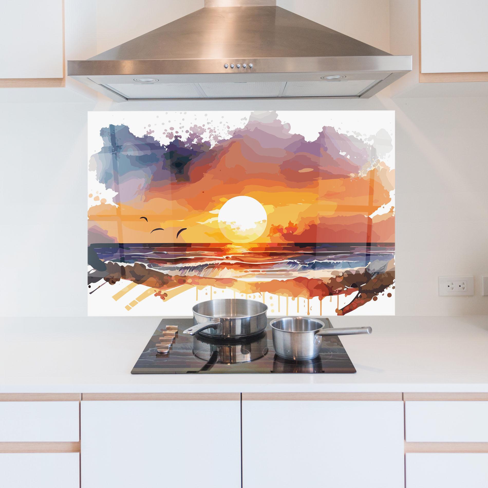 Küchenrückwand Glas Sunset Art mockup 5