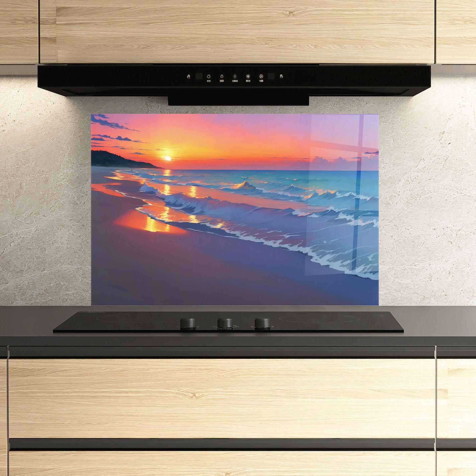 Küchenrückwand Glas Dreamy Beach Sunset mockup 3