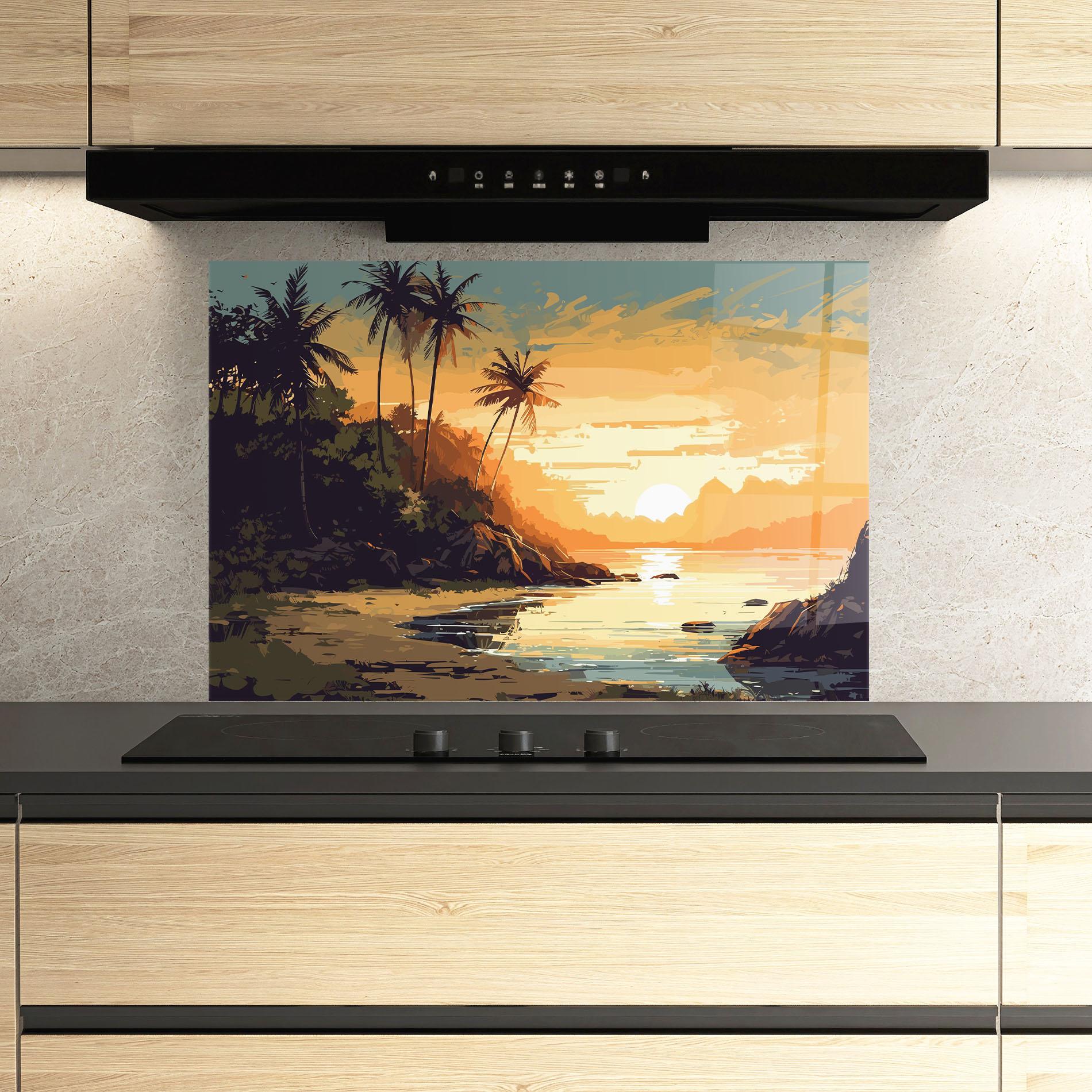 Küchenrückwand Glas Green Yellow Sunset mockup 3