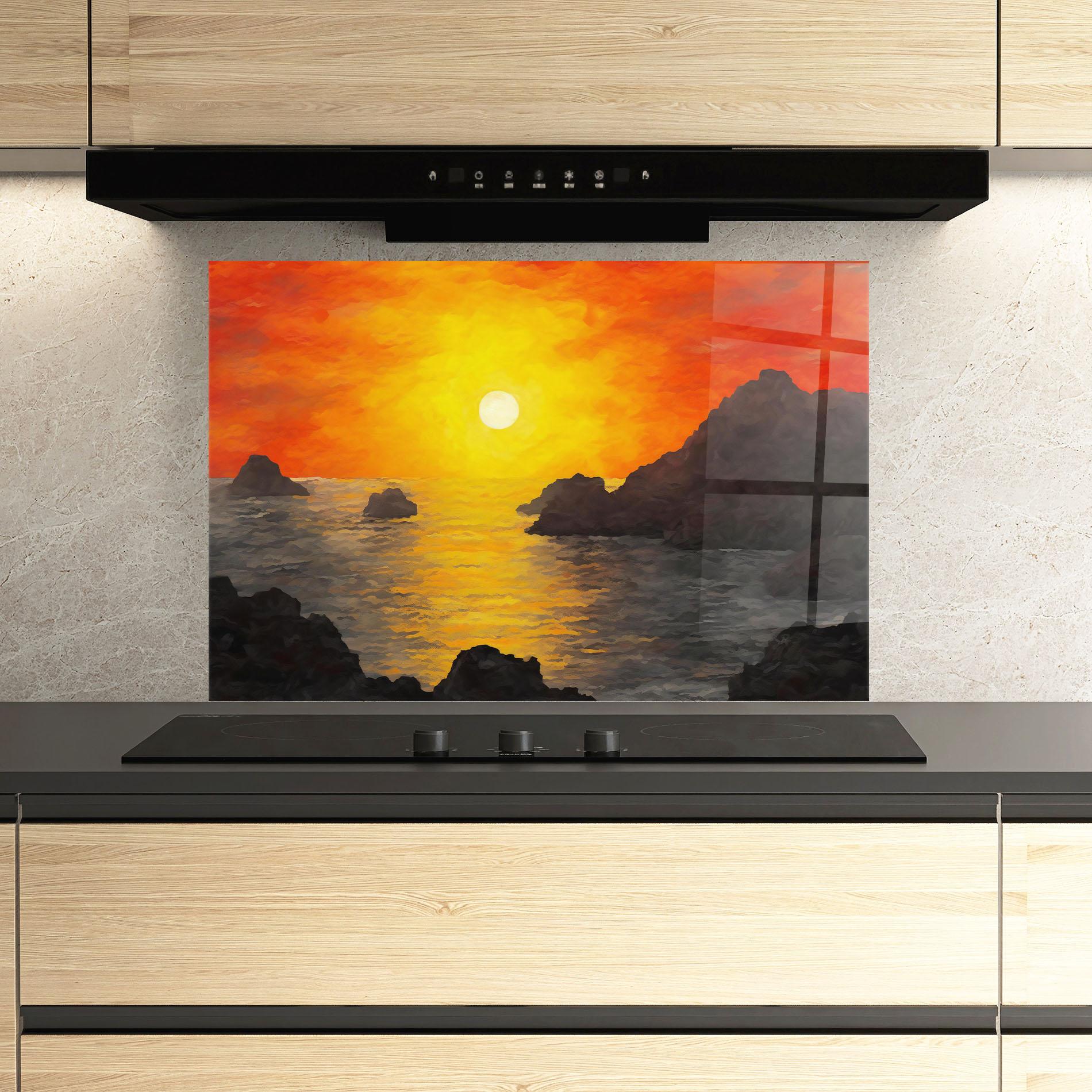 Küchenrückwand Glas Mountains Rocks Painting mockup 3