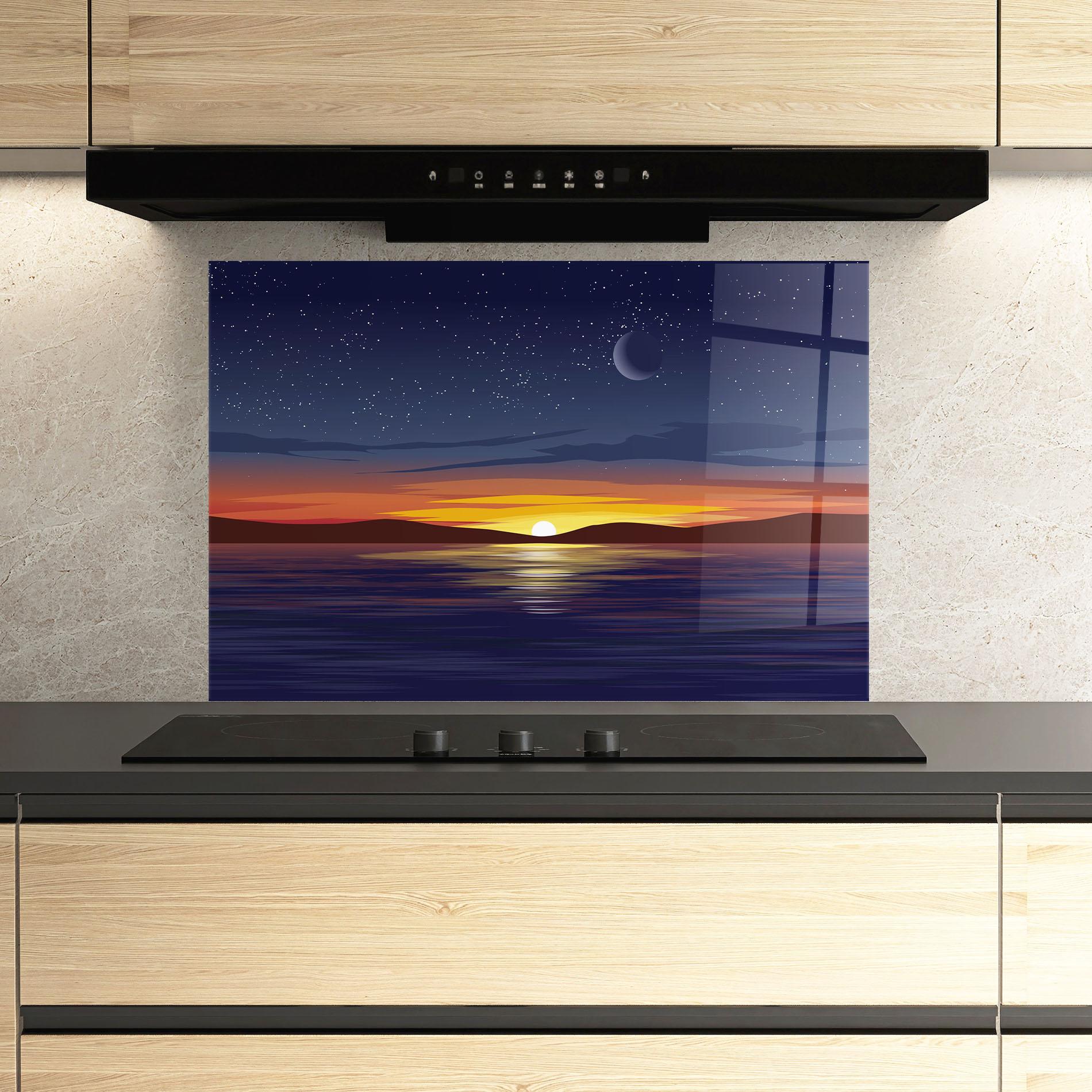 Küchenrückwand Glas Ocean Moon Sunset mockup 3