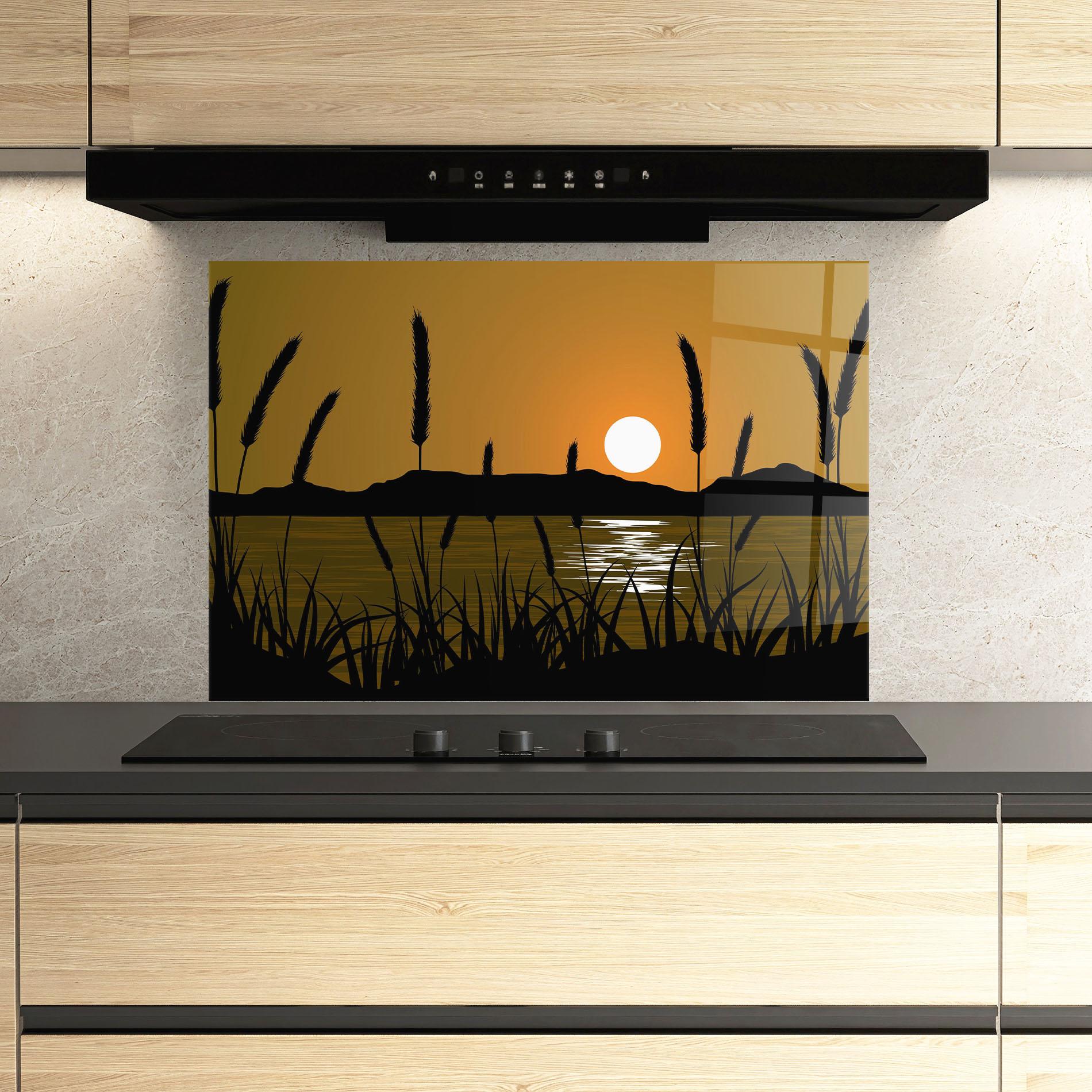 Küchenrückwand Glas Orange Brown Sunset mockup 3