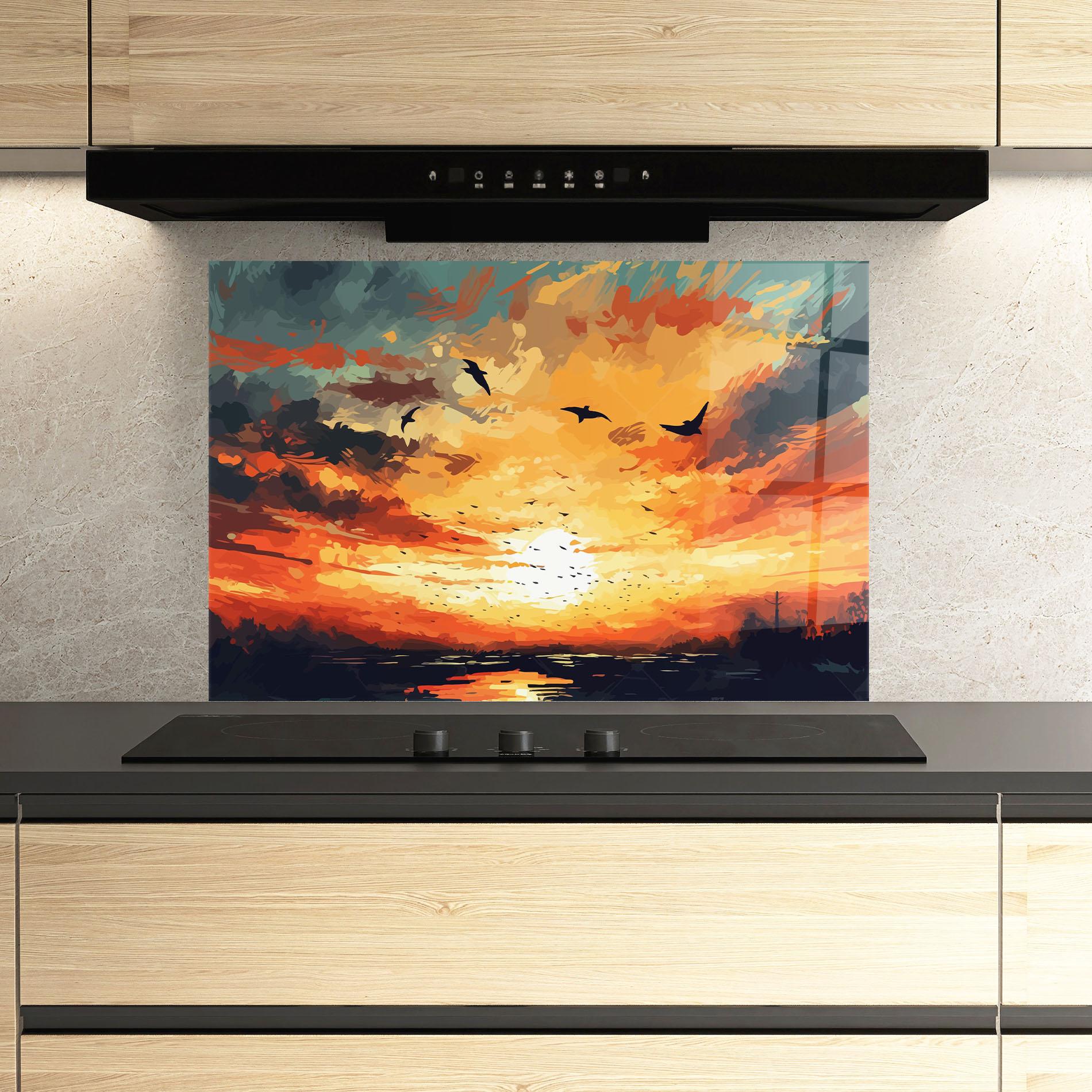 Küchenrückwand Glas Orange Green Sunset mockup 3