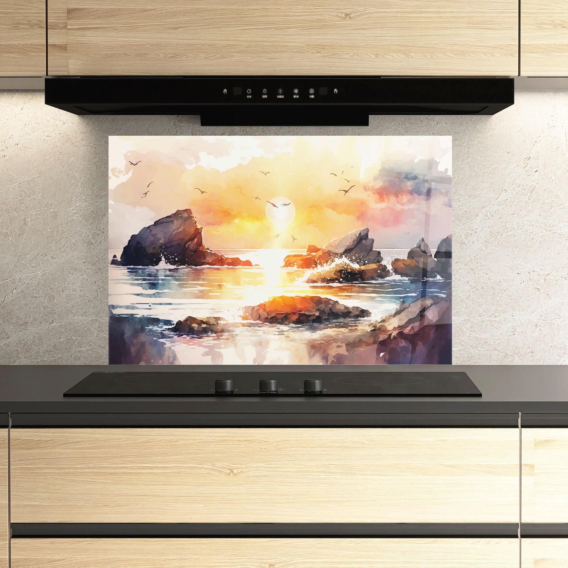 Küchenrückwand Glas Pretty Pastel Sunset mockup 3