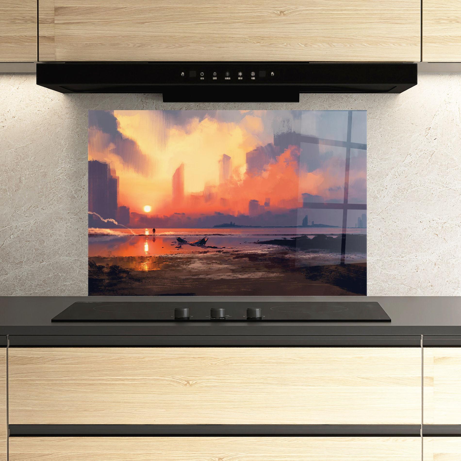 Küchenrückwand Glas Skyscrapers Sunset mockup 3