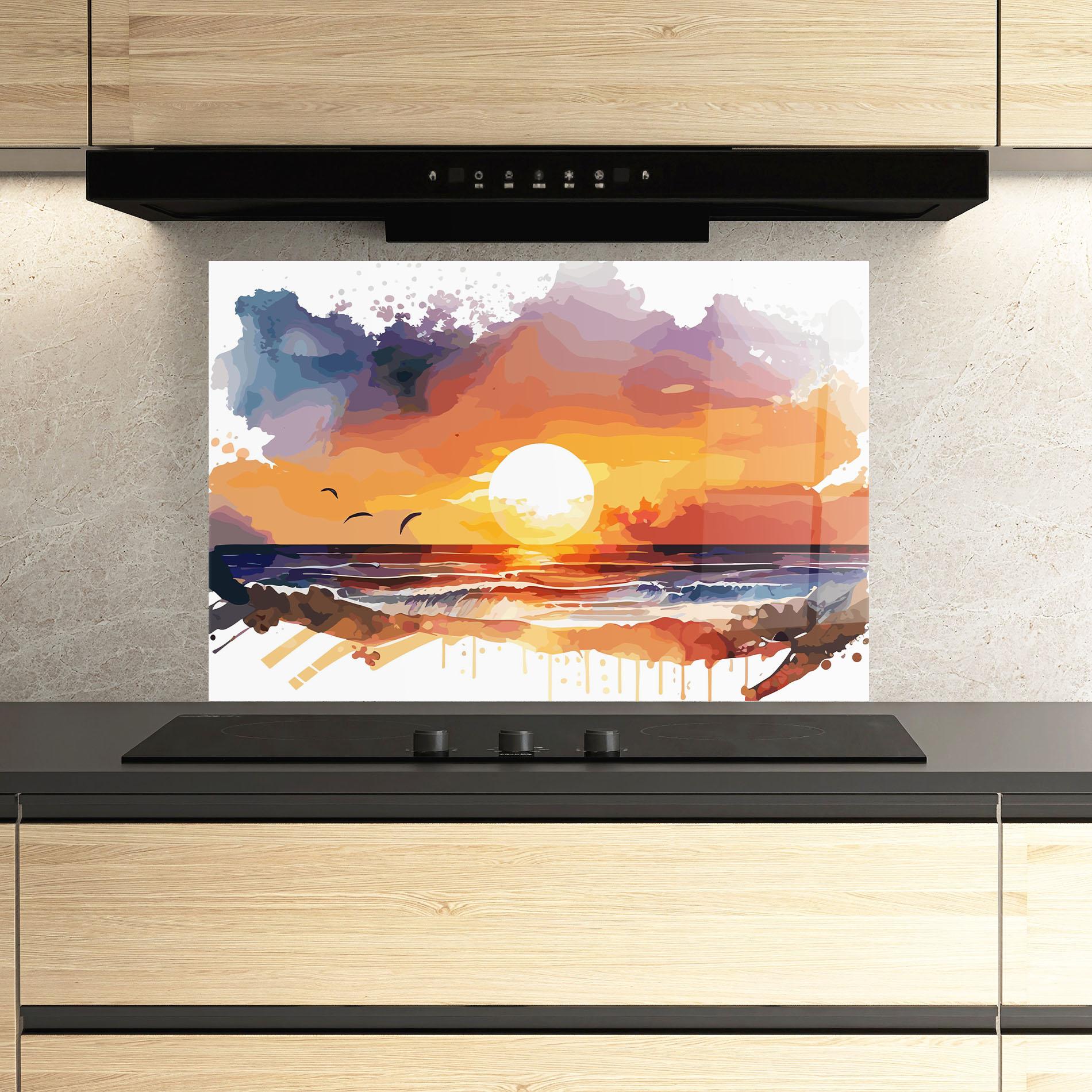 Küchenrückwand Glas Sunset Art mockup 3