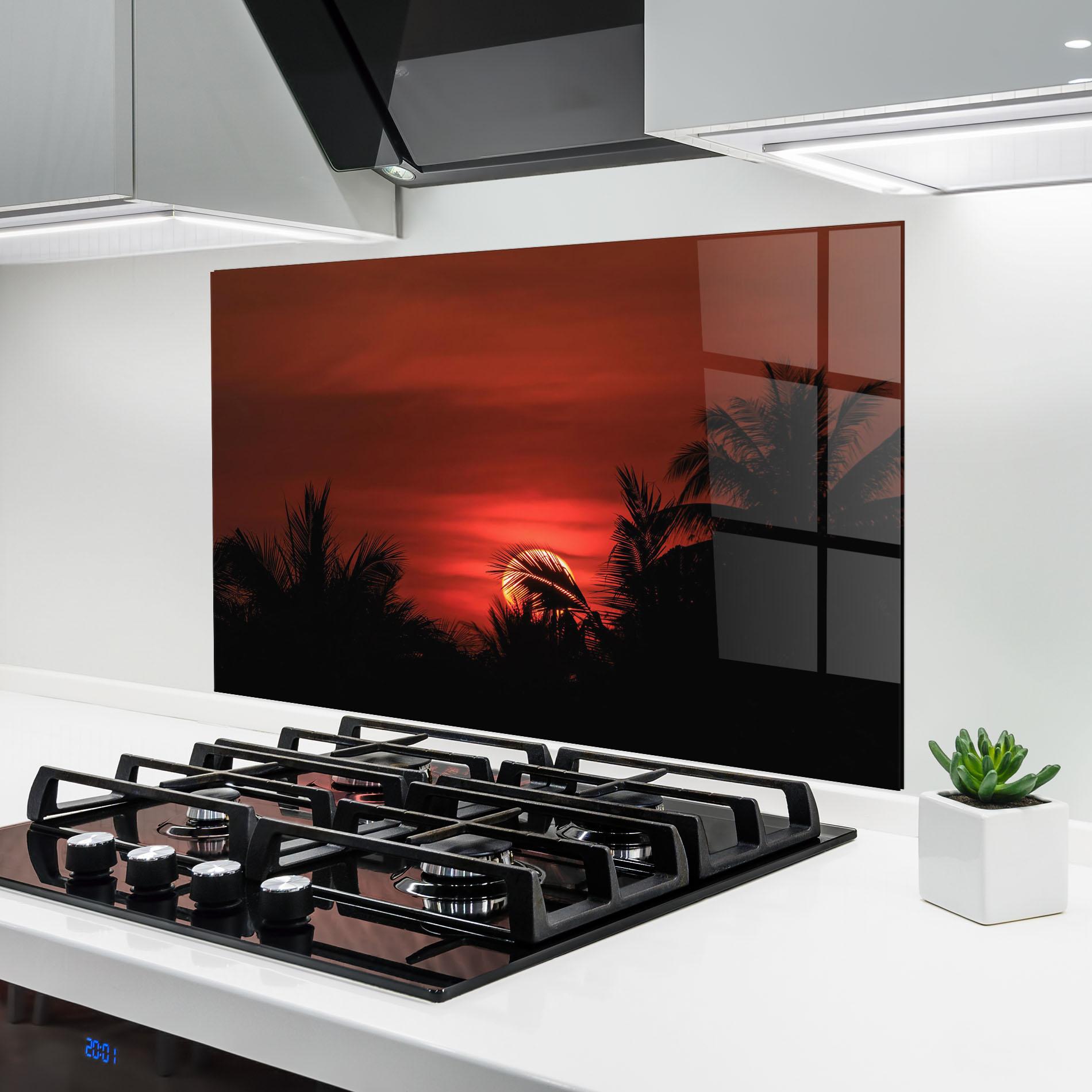 Küchenrückwand Glas Coconuts Tree Sunset mockup 6