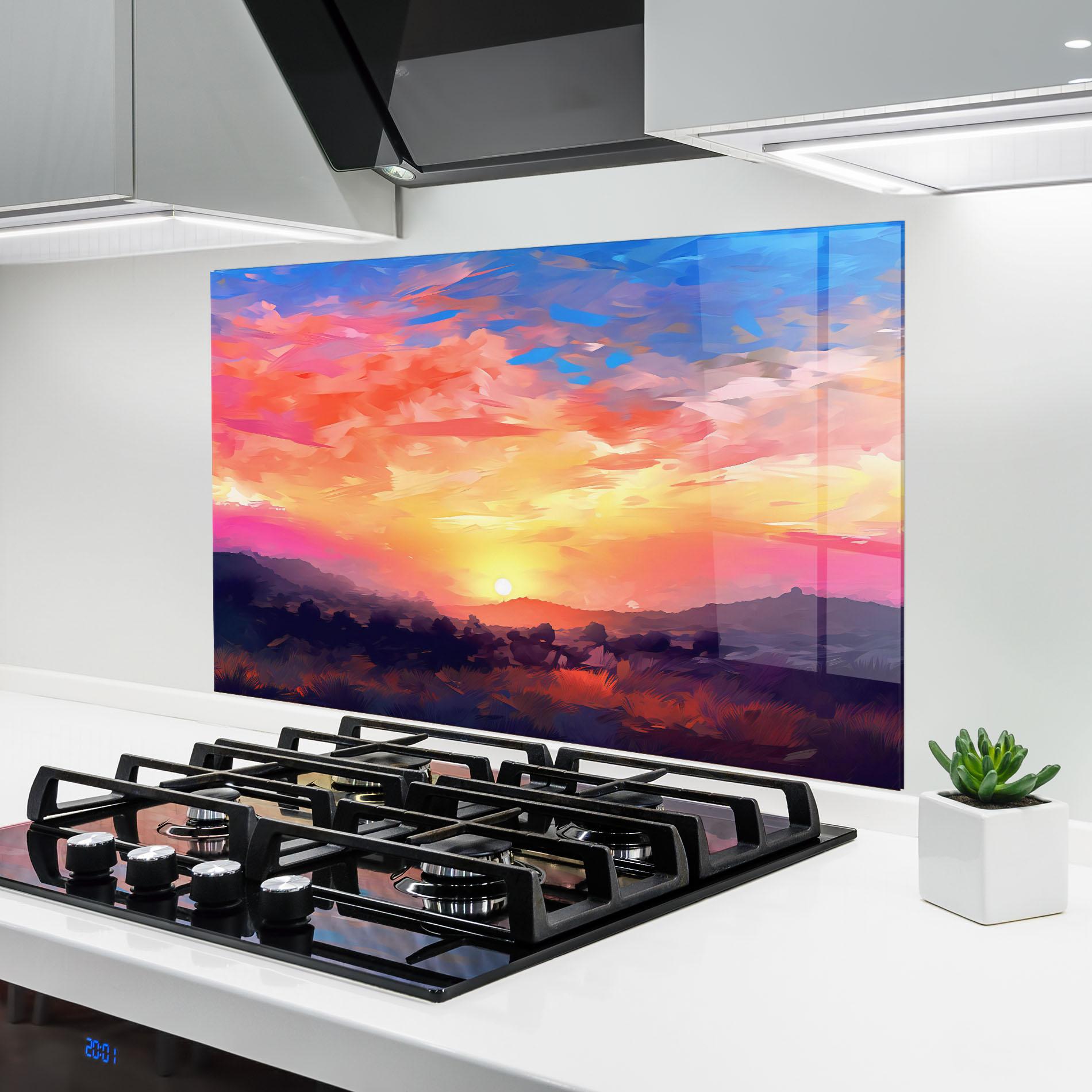 Küchenrückwand Glas Colorful Sunset Mountains mockup 6
