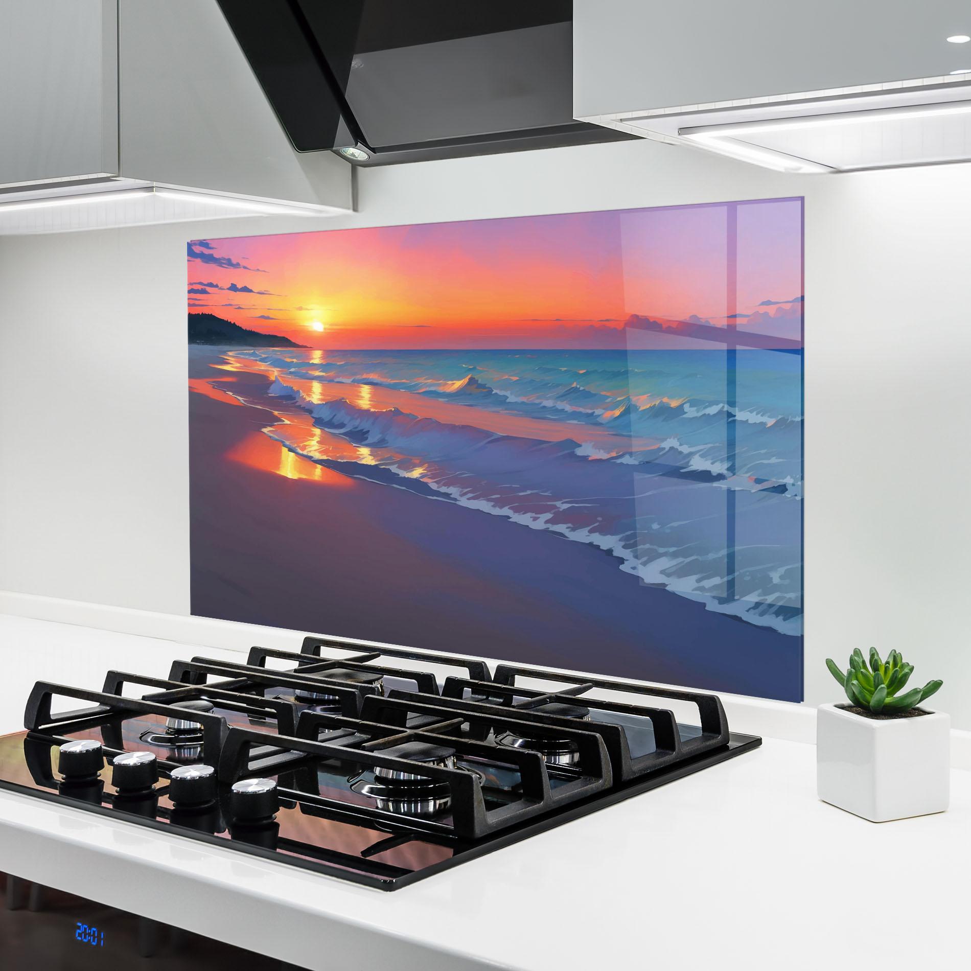 Küchenrückwand Glas Dreamy Beach Sunset mockup 6