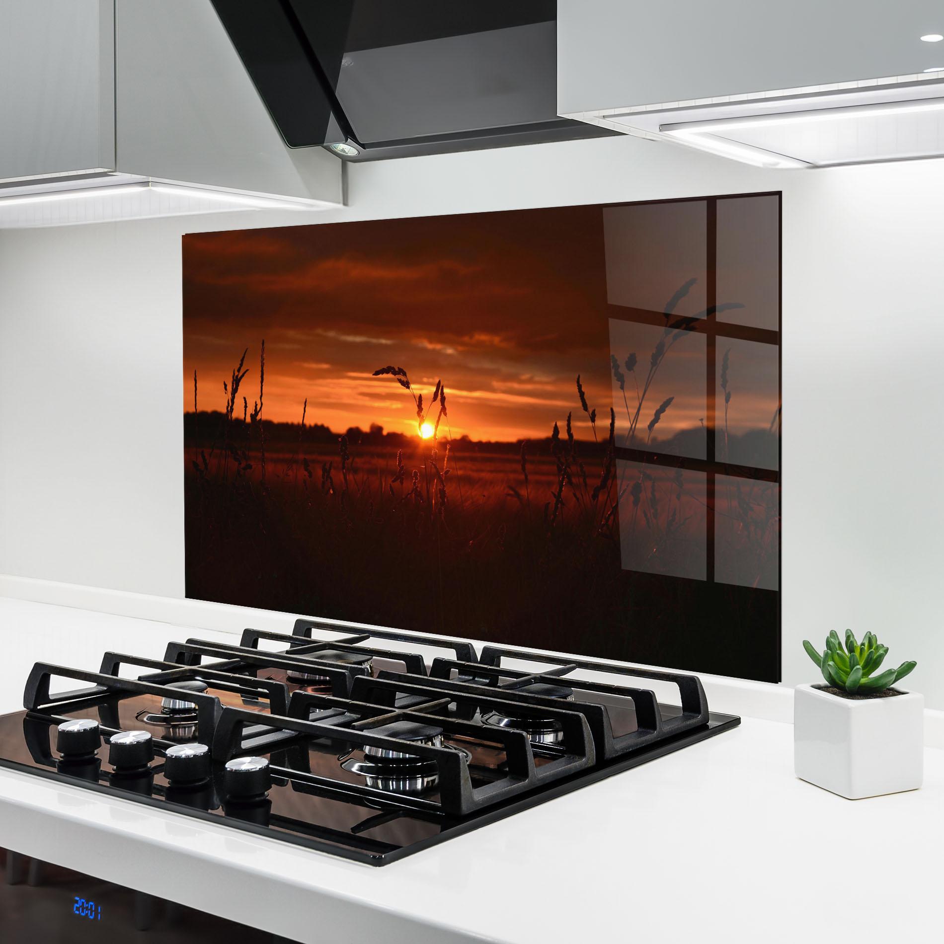 Küchenrückwand Glas Field Shilouette mockup 6