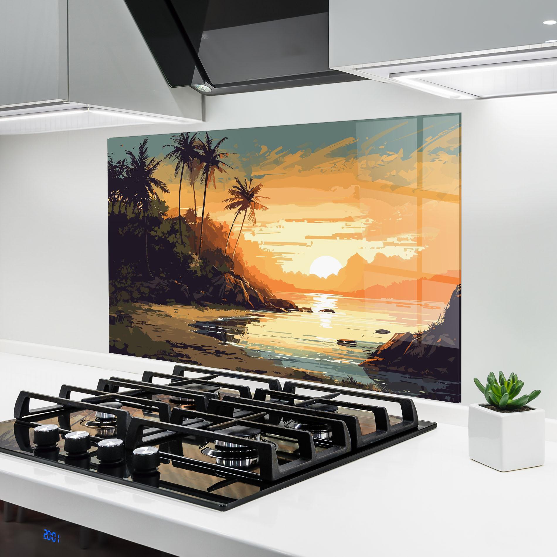 Küchenrückwand Glas Green Yellow Sunset mockup 6