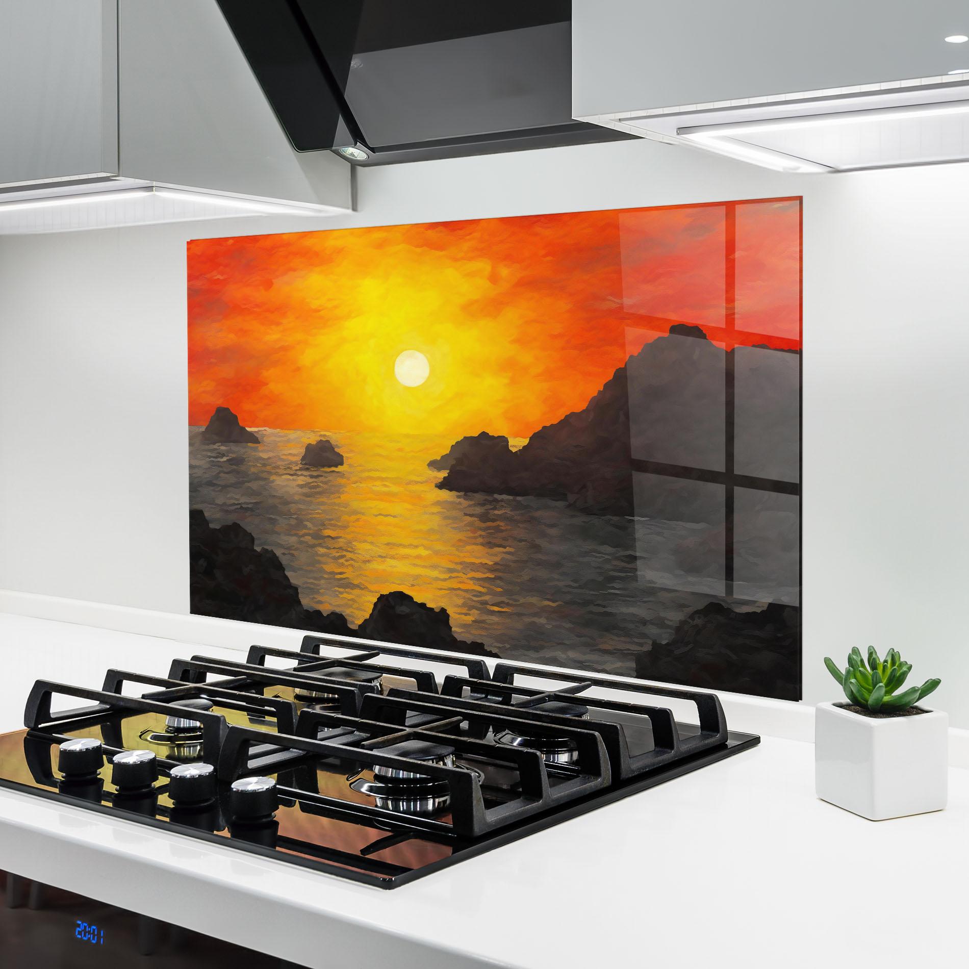 Küchenrückwand Glas Mountains Rocks Painting mockup 6