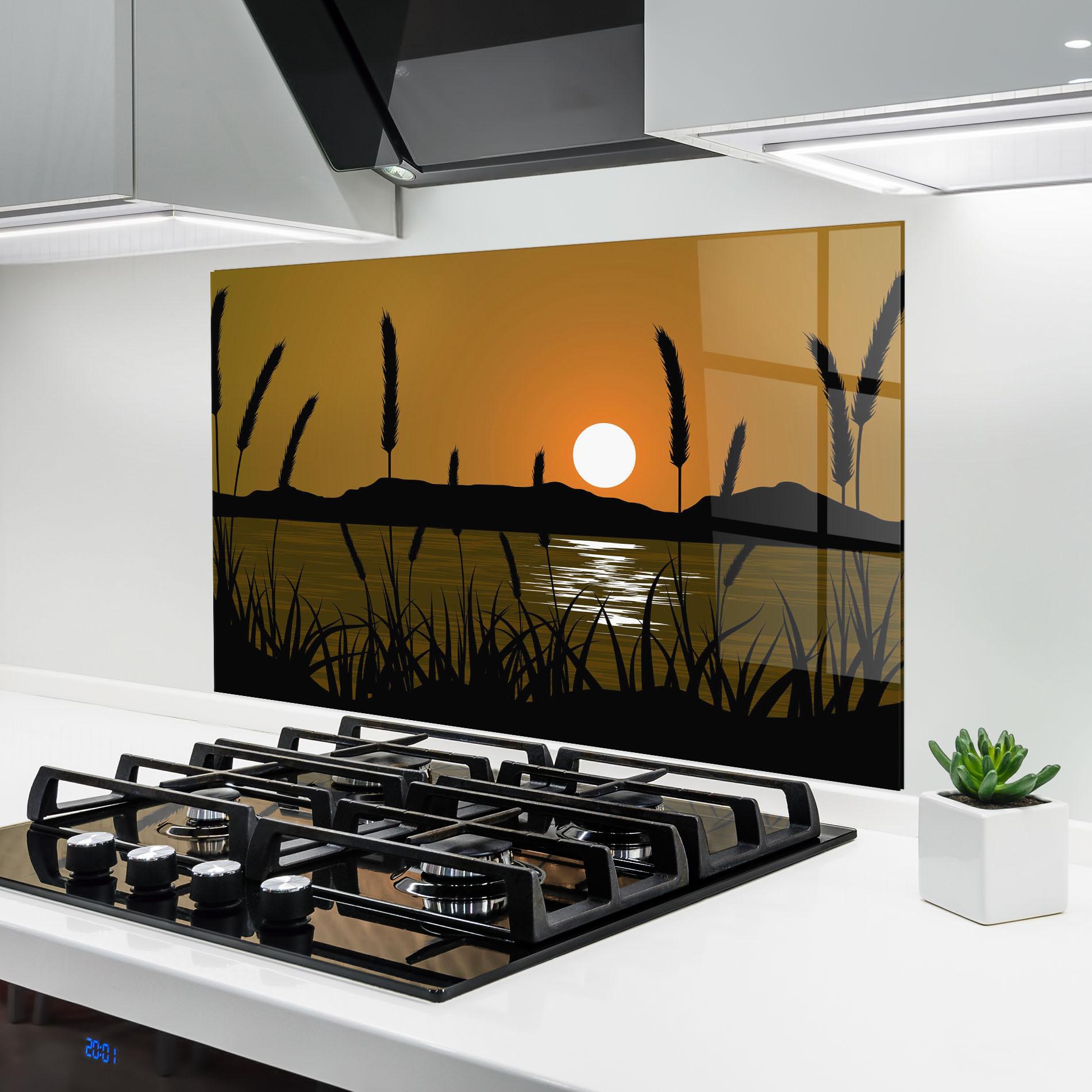 Küchenrückwand Glas Orange Brown Sunset mockup 6