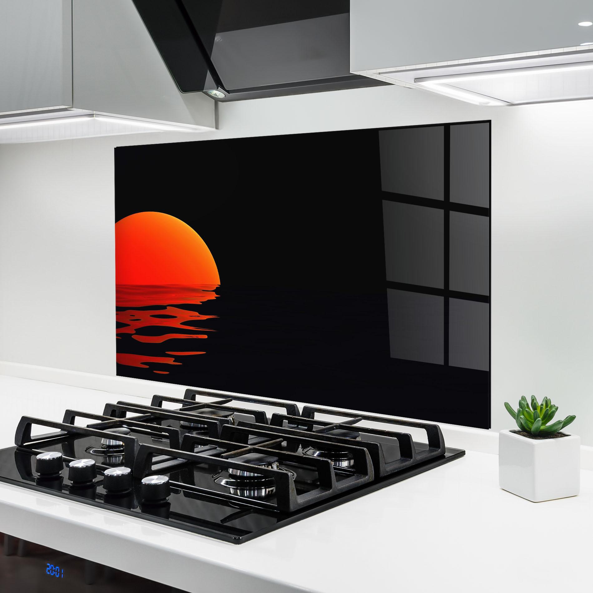 Küchenrückwand Glas Red Evening Sunset mockup 6