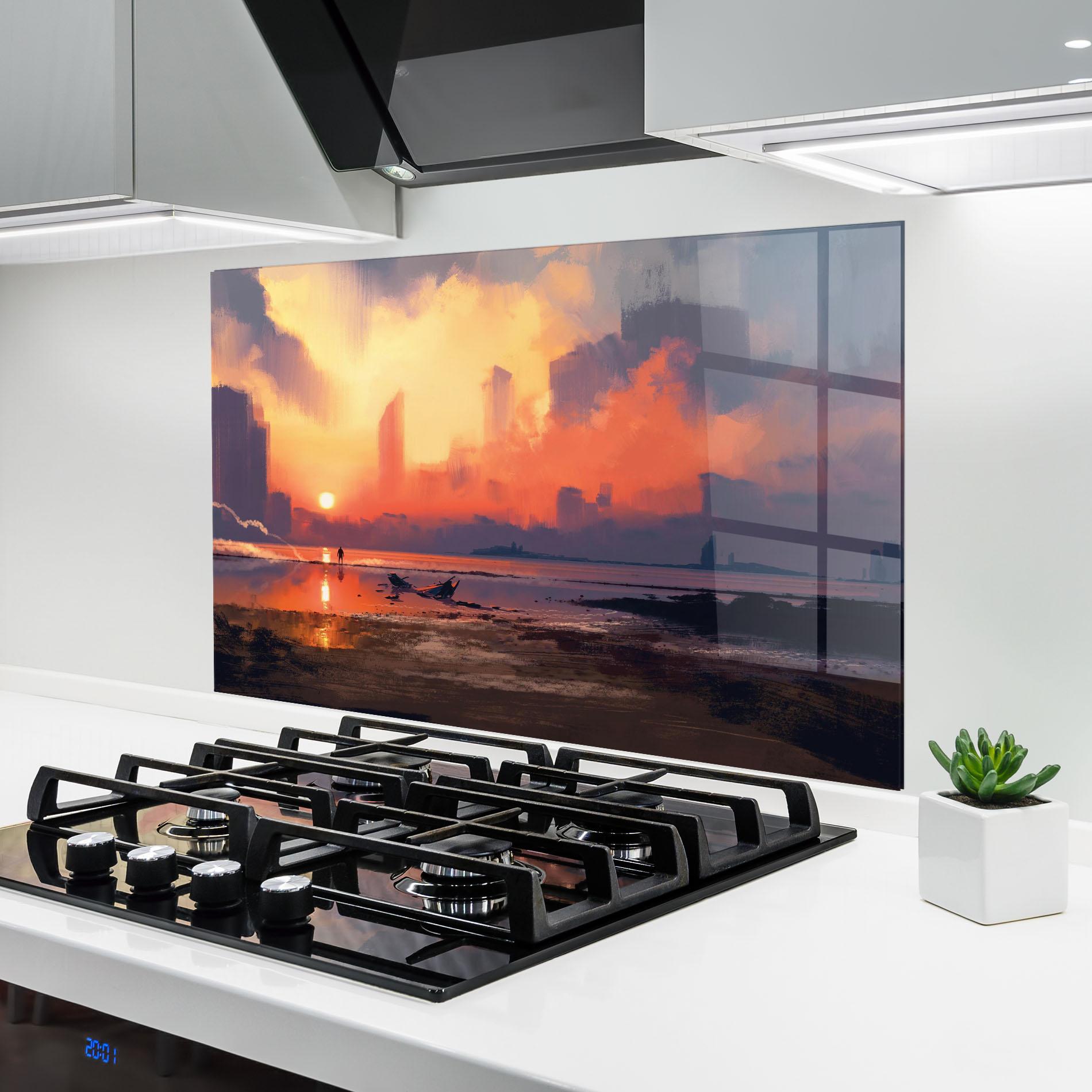 Küchenrückwand Glas Skyscrapers Sunset mockup 6