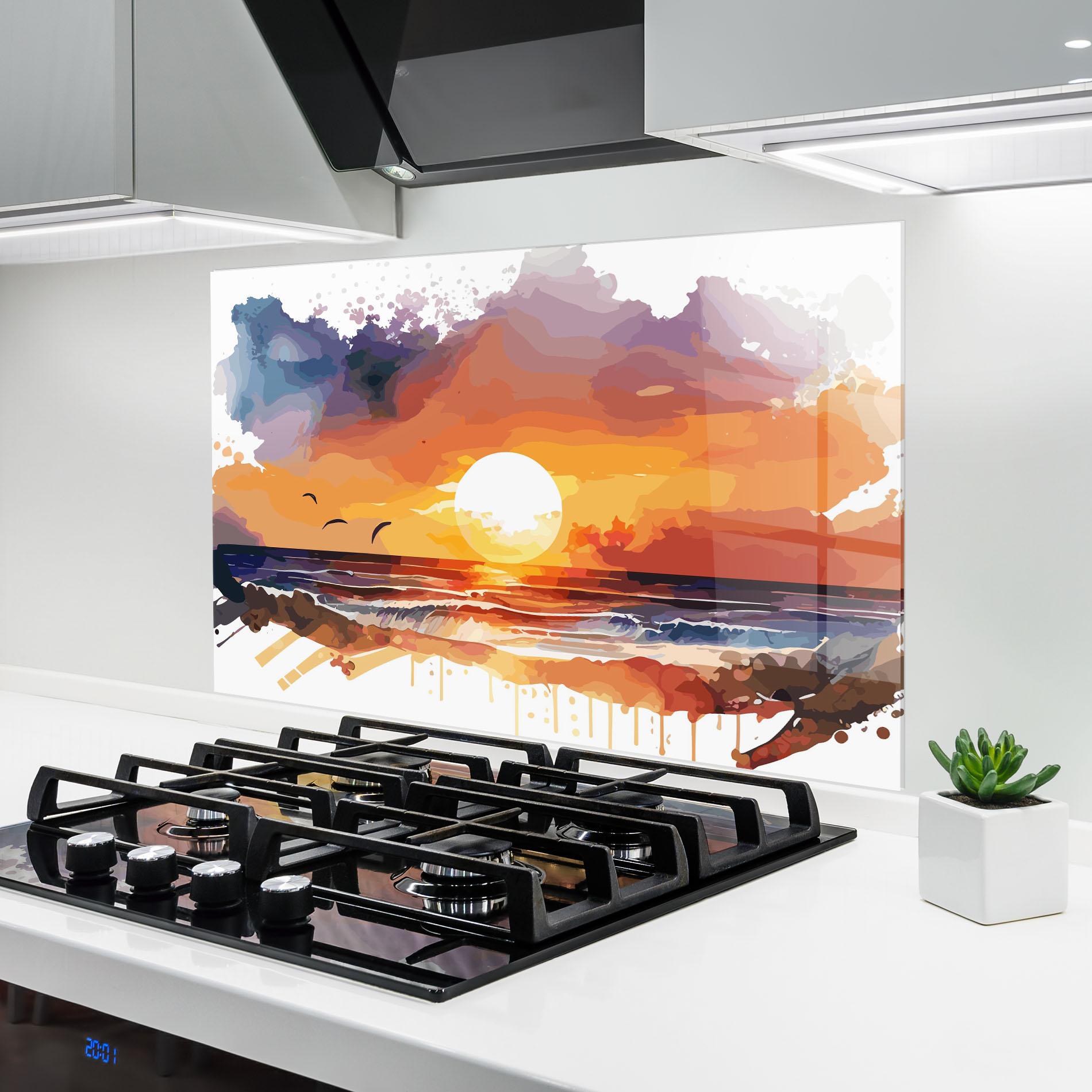 Küchenrückwand Glas Sunset Art mockup 6