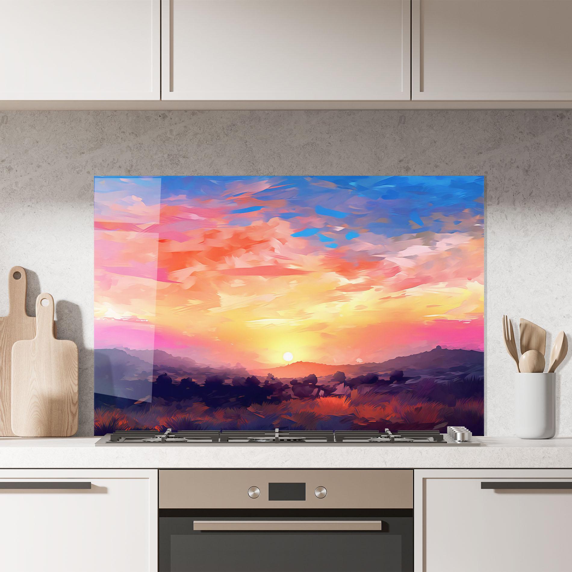Küchenrückwand Glas Colorful Sunset Mountains mockup 7