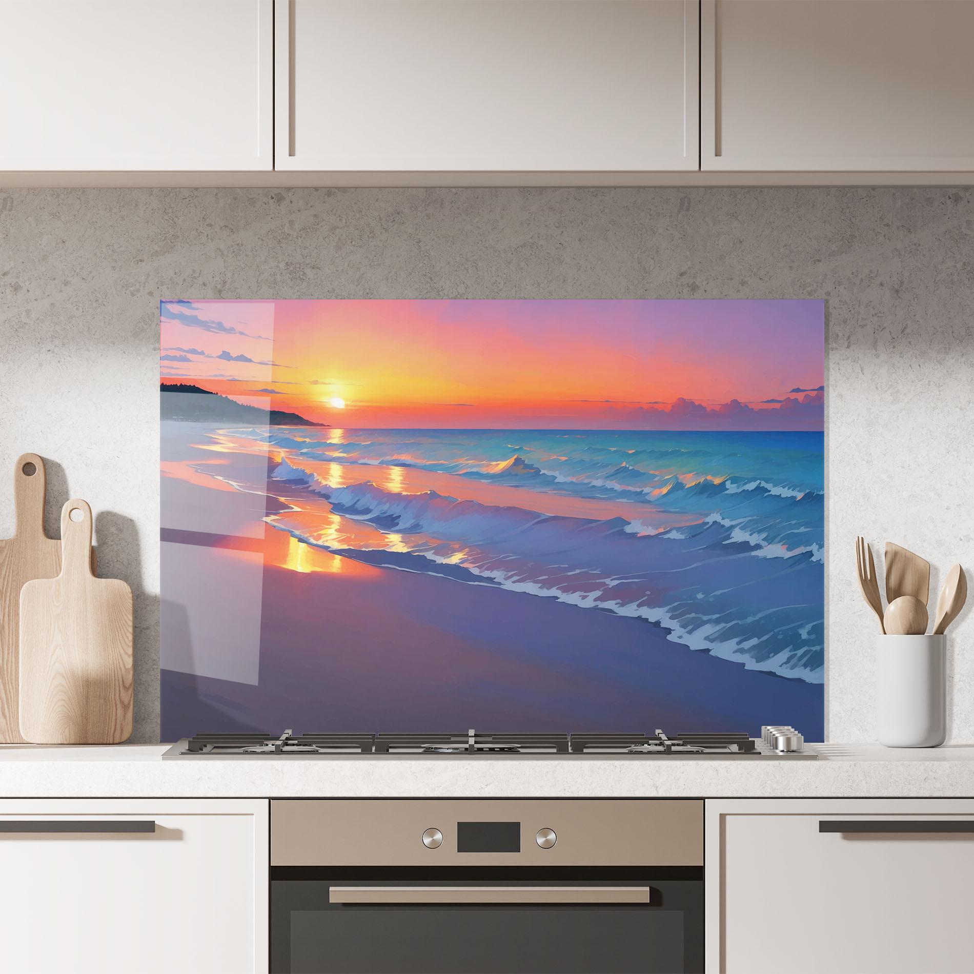 Küchenrückwand Glas Dreamy Beach Sunset mockup 7
