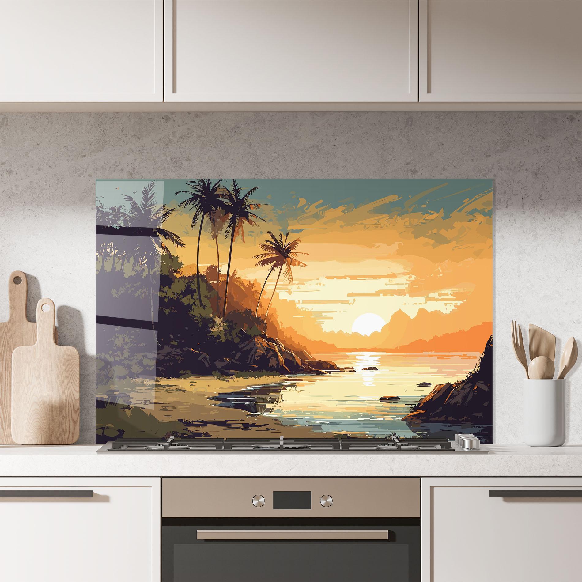 Küchenrückwand Glas Green Yellow Sunset mockup 7