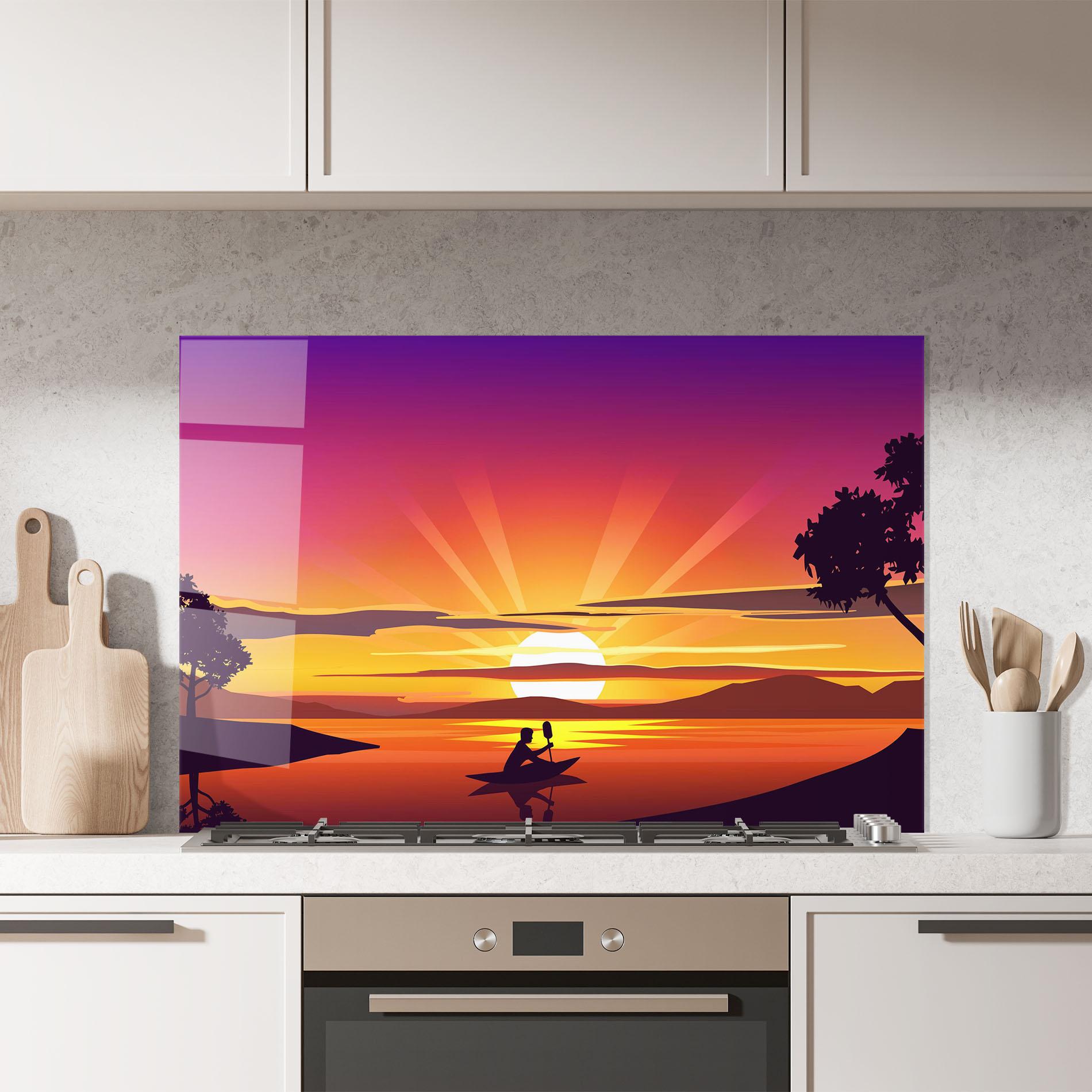 Küchenrückwand Glas Lake Camp Sunrise mockup 7