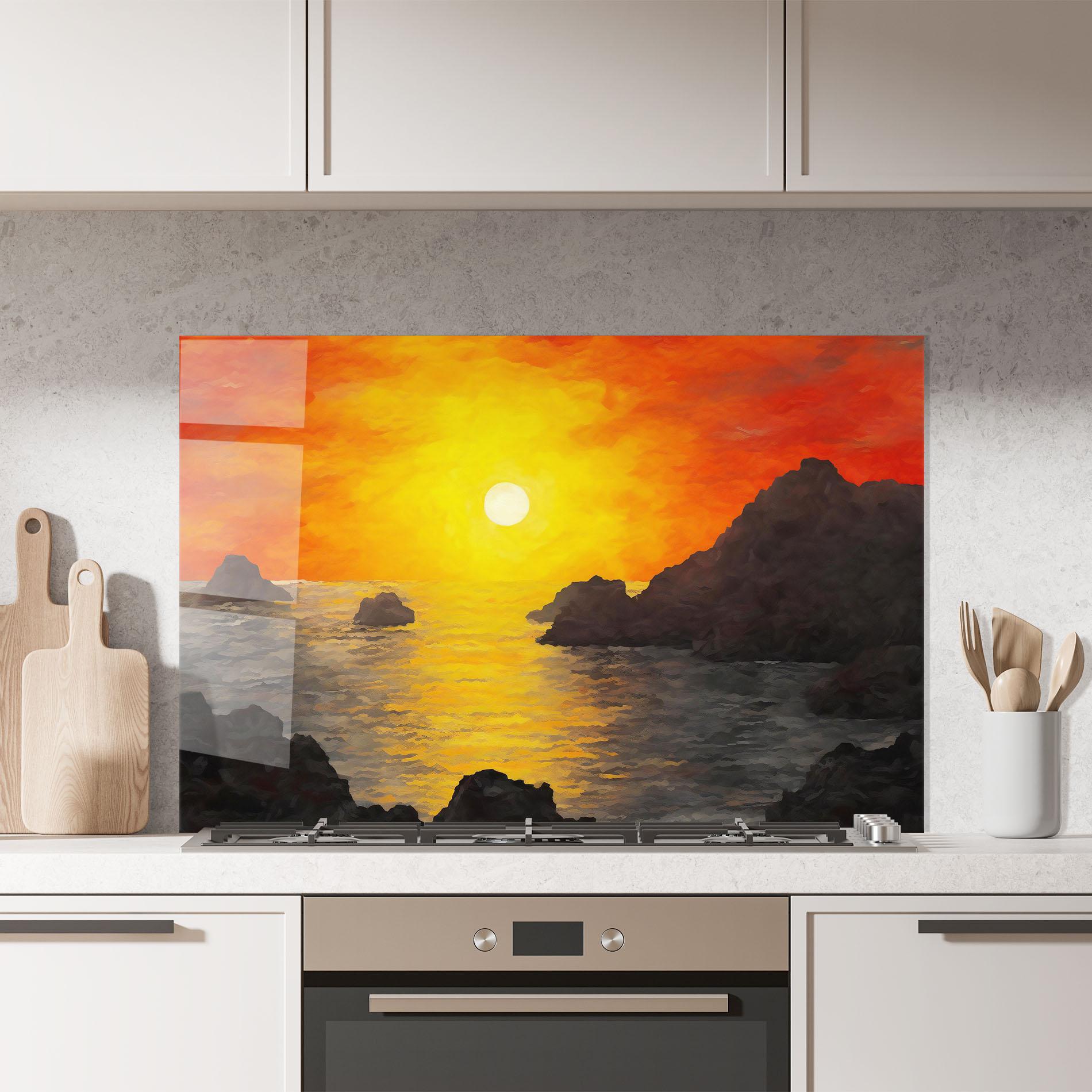 Küchenrückwand Glas Mountains Rocks Painting mockup 7