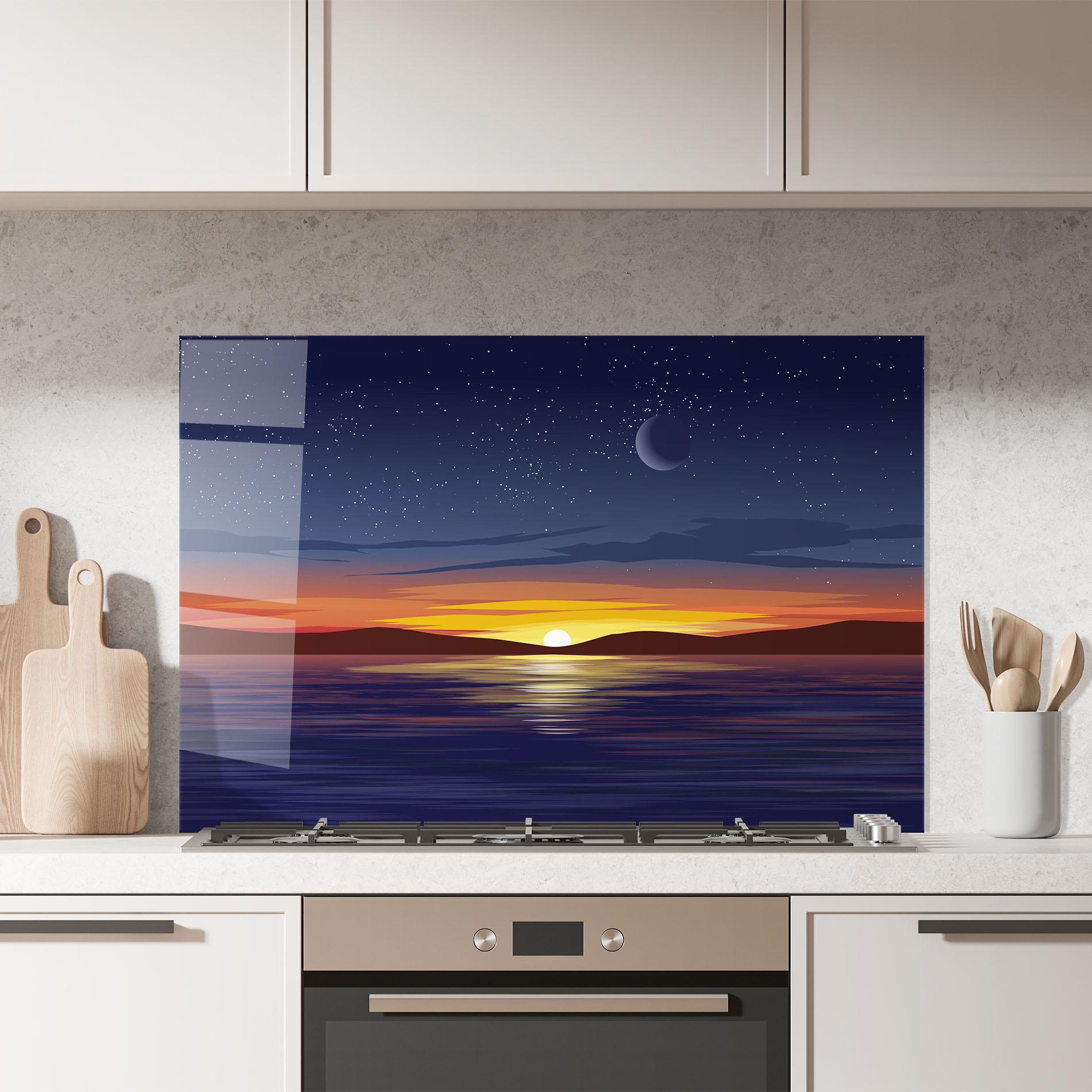 Küchenrückwand Glas Ocean Moon Sunset mockup 7