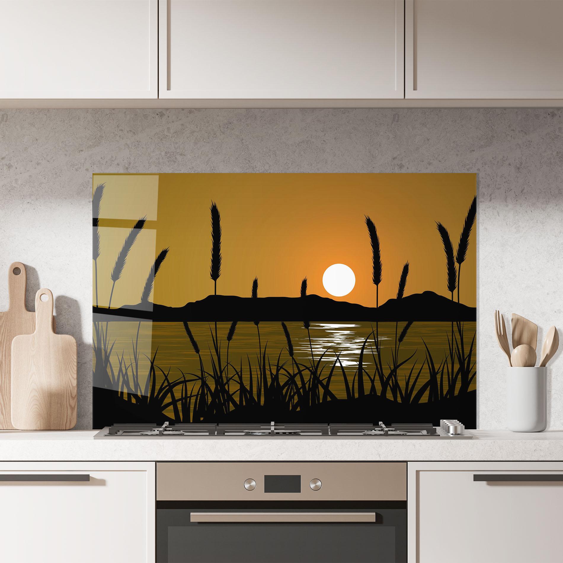Küchenrückwand Glas Orange Brown Sunset mockup 7