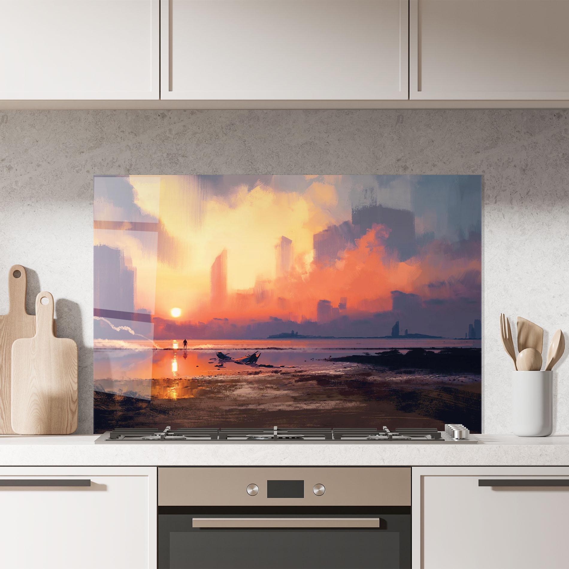 Küchenrückwand Glas Skyscrapers Sunset mockup 7