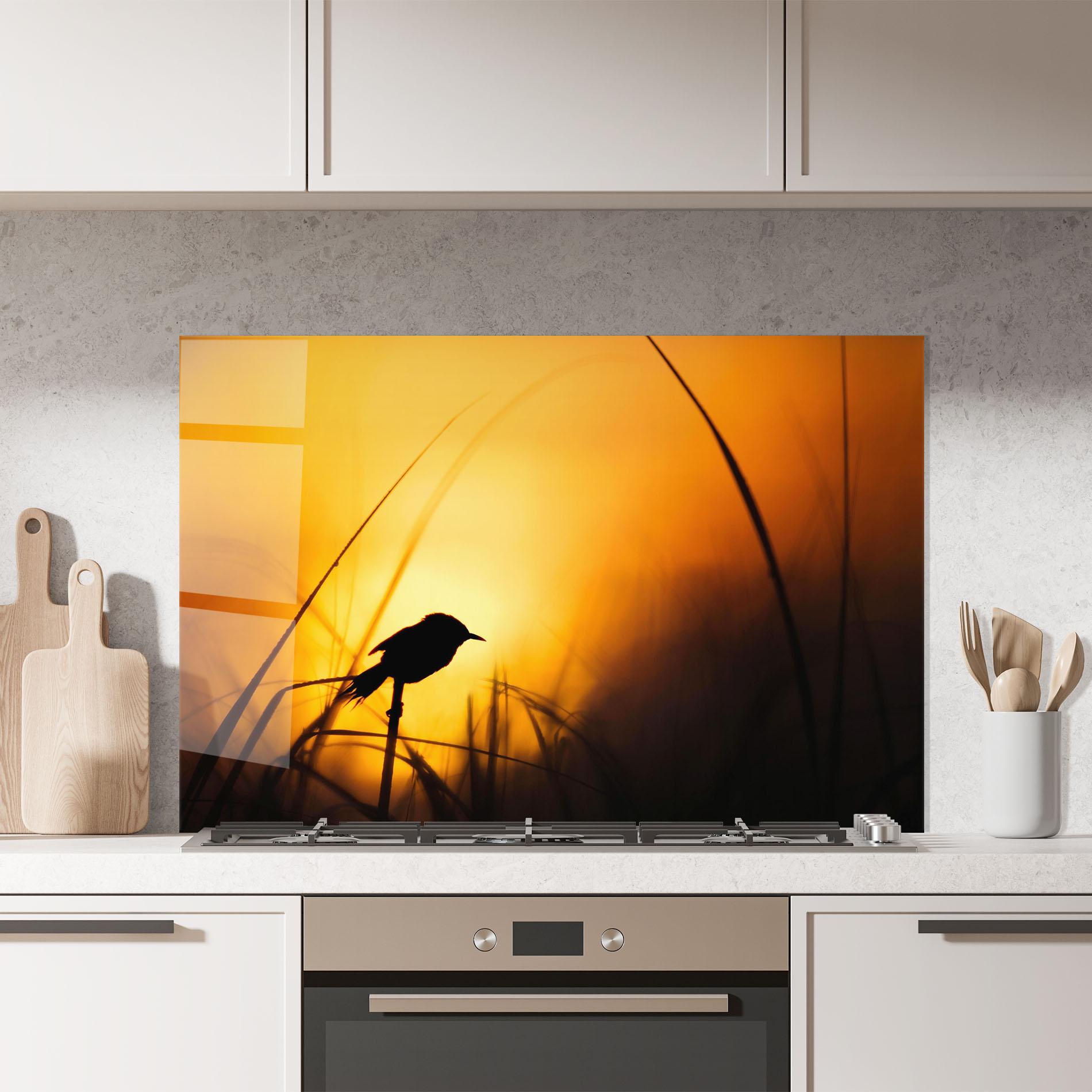 Küchenrückwand Glas Small Bird Sunset mockup 7