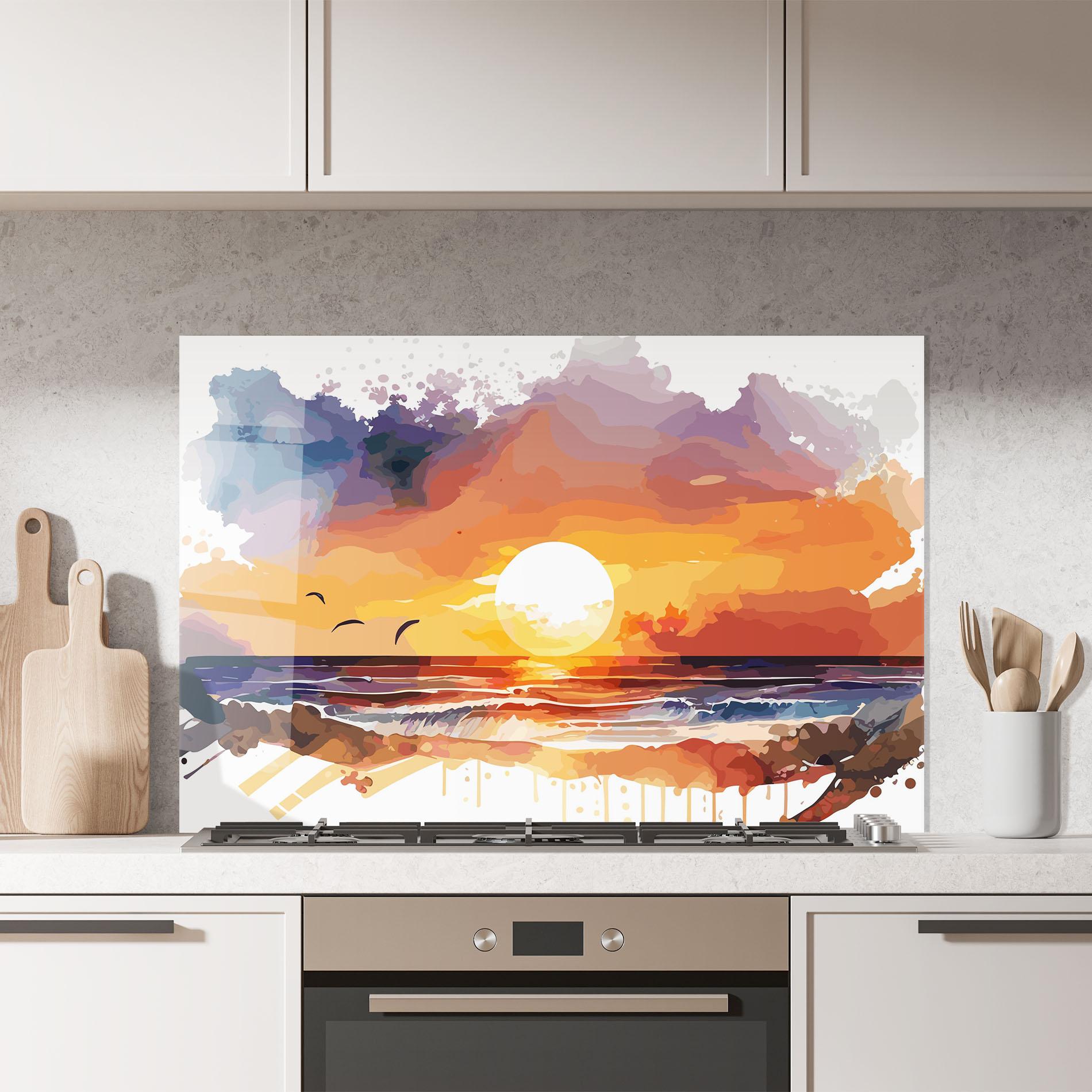 Küchenrückwand Glas Sunset Art mockup 7