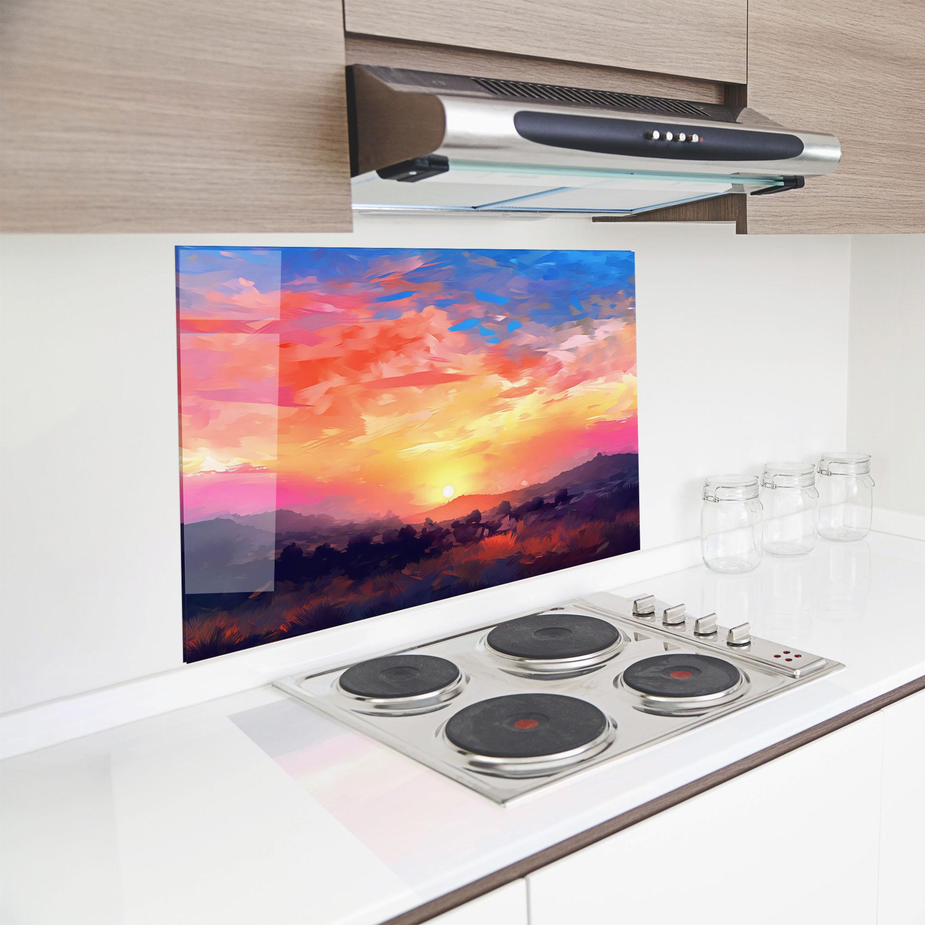 Küchenrückwand Glas Colorful Sunset Mountains mockup 8